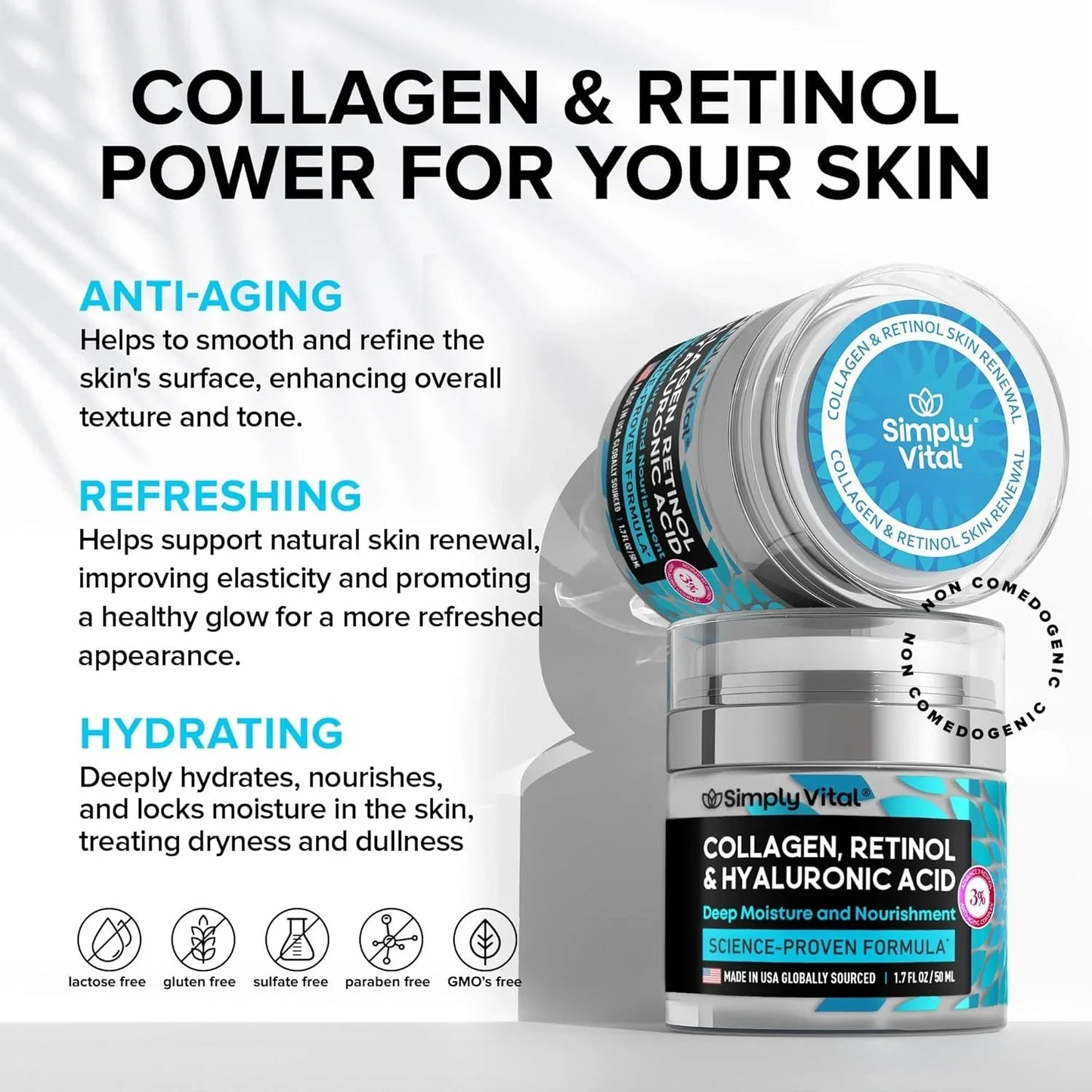 SimplyVital Anti-Aging Collagen, Retinol & Hyaluronic Face Cream – 1.7 fl.oz. - Cart Shape
