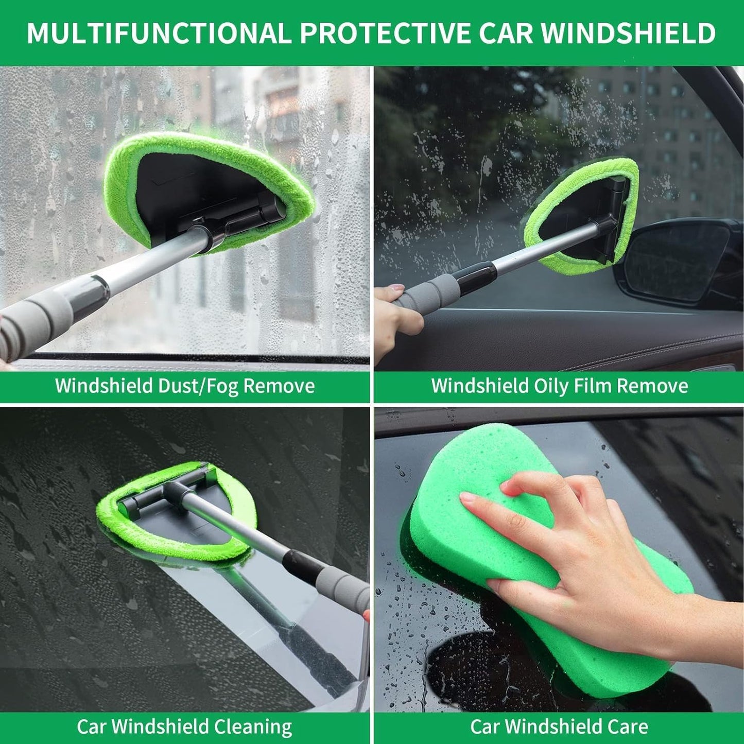 XINDELL 24-inch Windshield Cleaner Tool – Upgrade Large Head Car Interior&Exterior Window Cleaning Kit with Extendable Handle & 4 Microfiber Pads, Auto Wiper Brush for Car, Trucks, SUVs, RVs & Home