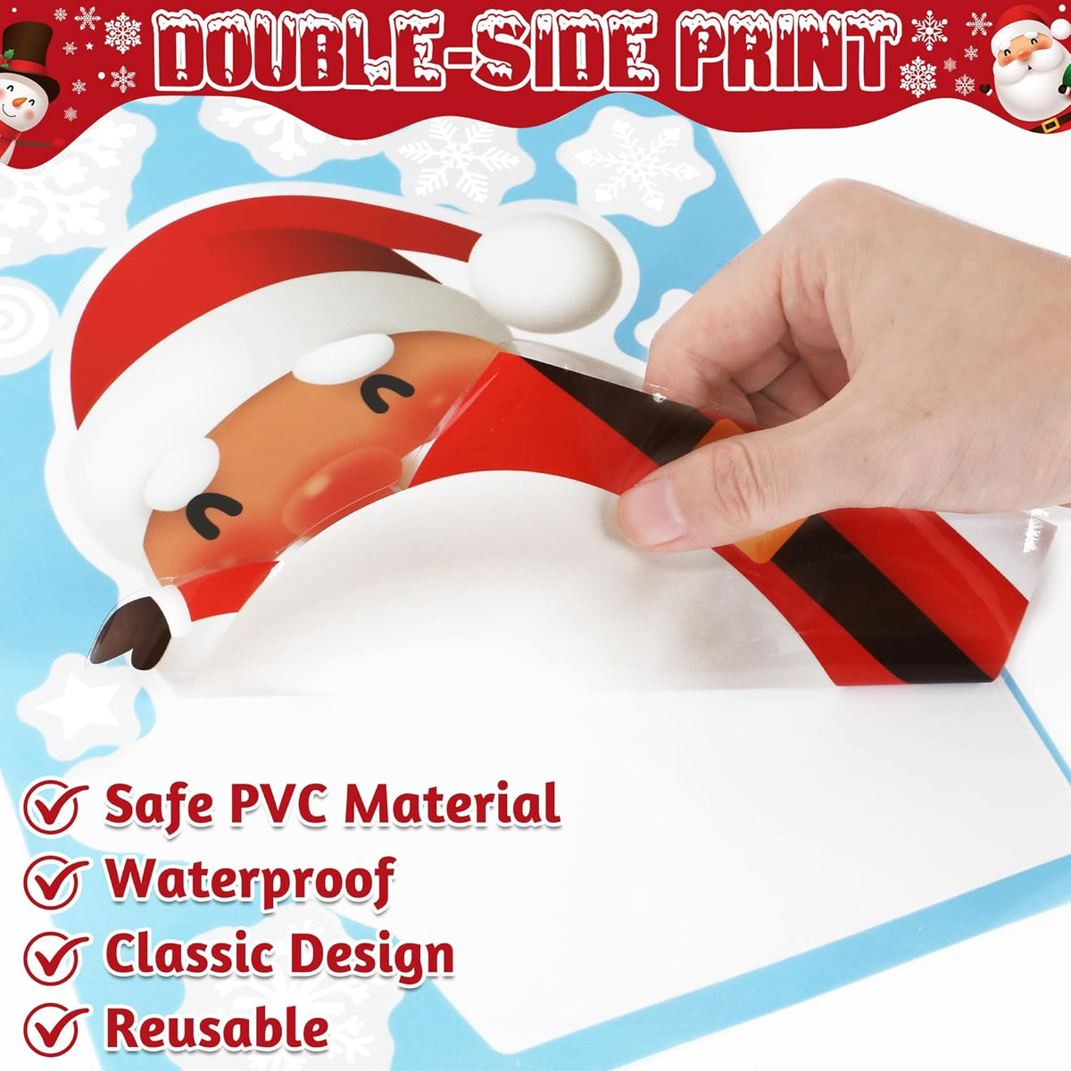 144 PCS Christmas Window Clings, Snowflake Window Clings for Stickers for Glass, Christmas Decorations Decals for Snowman Santa Claus Tree Reindeer Elf Winter Party Accessories Supplies Decor