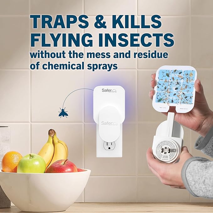 Safer Home Indoor Plug-In Fly Trap - SH502 - Effective Fruit Fly Traps for Indoors, Gnat Traps for House Indoor, 400 Sq Ft Protection - Style: 1 Device + 2 Glue Cards