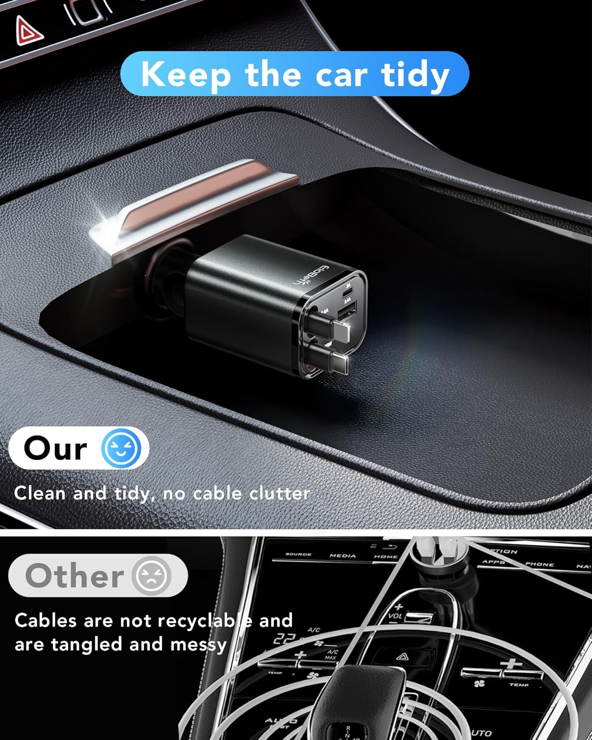 Retractable Car Charger Adapter for iPhone 17,4 in 1 Fast Charging Car Phone Charger,69W USB C Car Truck Accessories,Road Trip Essentials Gift for Men Women for iPhone 17 Pro Max/16/15/14/13/12,Galaxy