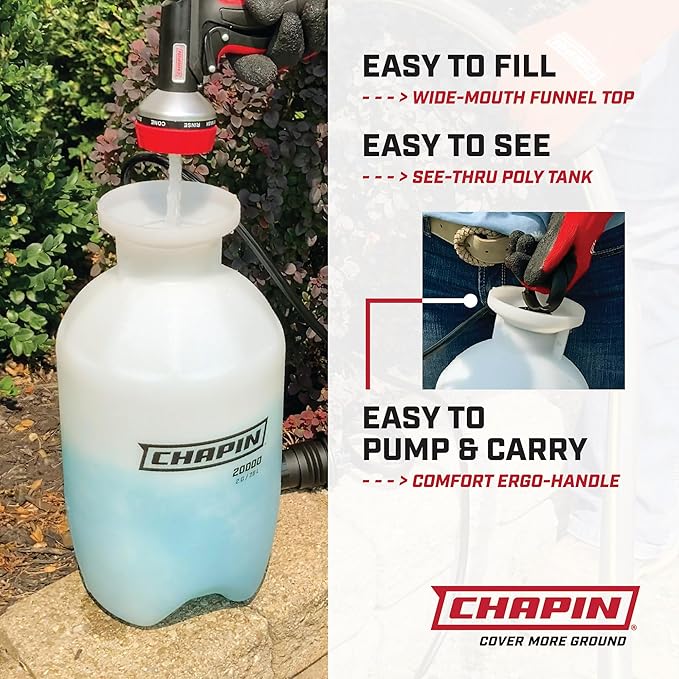 Chapin 20000 Made in USA 1 -Gallon Lawn and Garden Pump Pressured Sprayer, for Spraying Plants, Garden Watering, Weeds and Pests, Polypropylene, Translucent White - Cart Shape