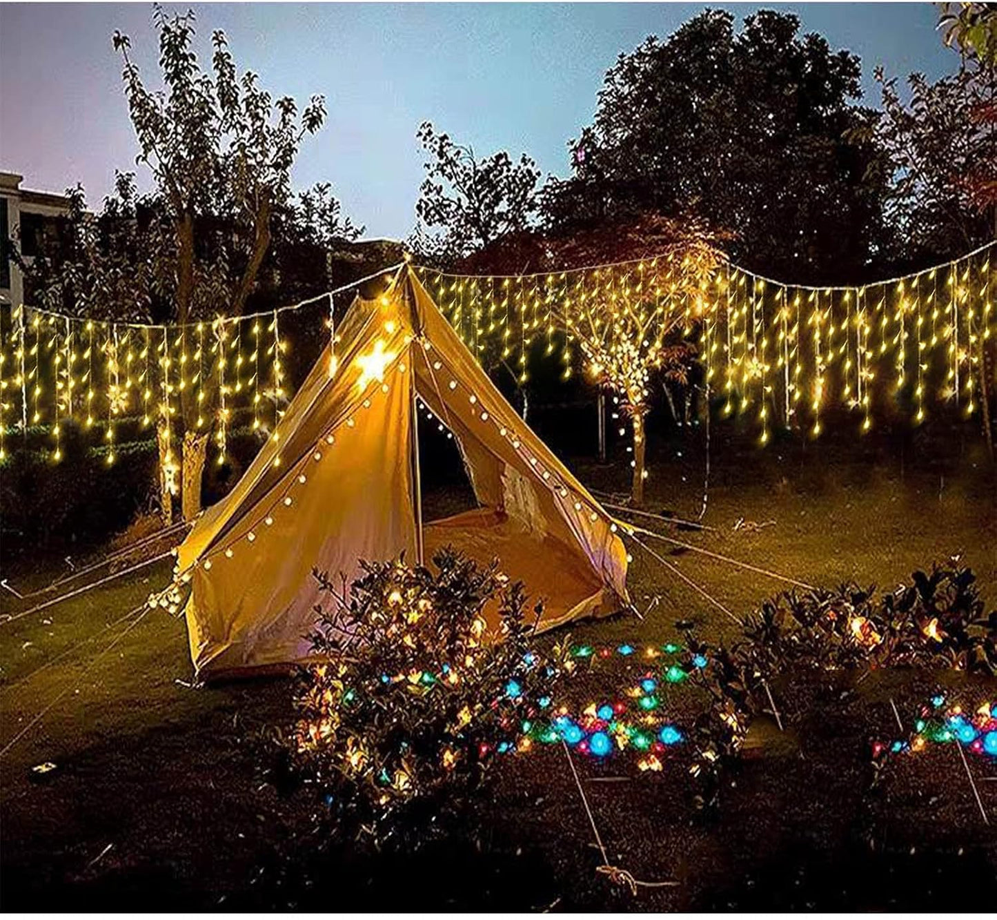 304 LED Solar Christmas Icicle Lights Outdoor Decorations, 8 Modes Waterproof Icicle Fairy Lights for Outside Holiday, Patio, Balcony, Christmas, Window, House Eaves Decorations, Warm White