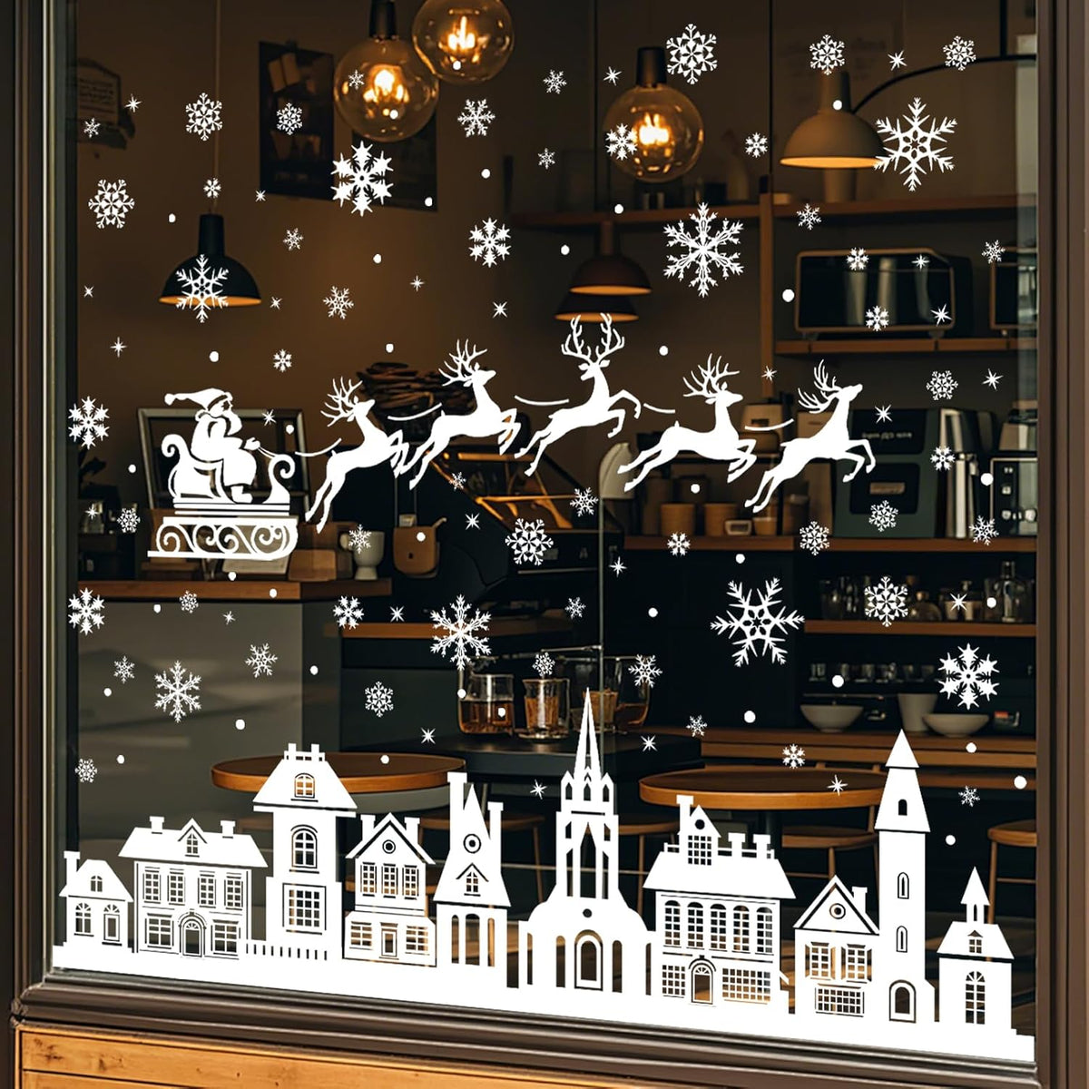 Christmas Window Clings 146Pcs Christmas Window Stickers Double-Sided White House Xmas Window Clings for Glass Decoration Snowman Snowflake Self Adhesive Windows Decals for Christma Holiday Party