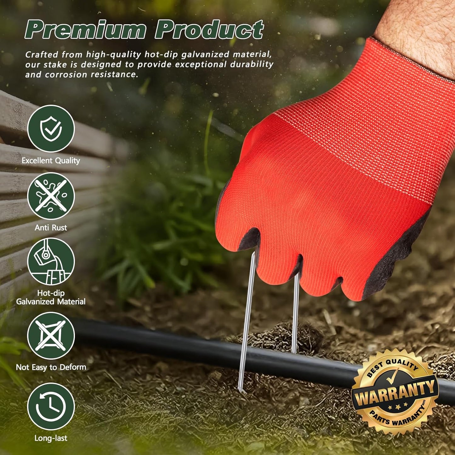 FEED GARDEN 6 Inch 50 Pack Hot-dip Galvanized Landscape Staples Plant Cover Spikes 11 Gauge Tent Stakes Garden Stakes Landscaping Fabric SOD Pins Yard Pins for Decoration Weed Barrier Fabric