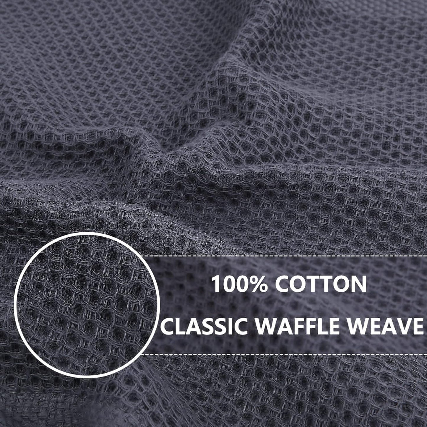 Homaxy 100% Cotton Waffle Weave Kitchen Dish Cloths, Ultra Soft Absorbent Quick Drying Dish Towels, 12 x 12 Inches, 6-Pack, Dark Grey