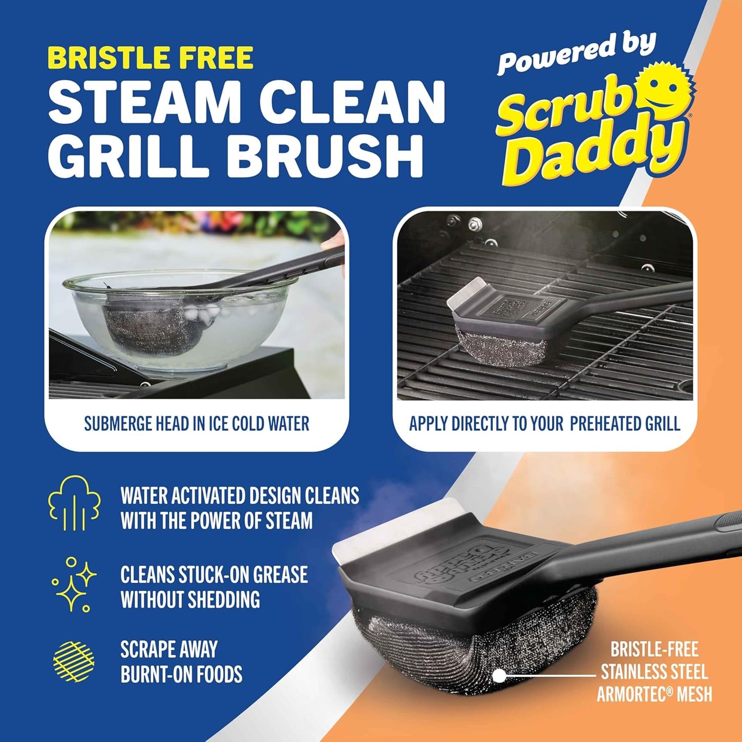 Mr. Bar-B-Q Steam Clean Grill Brush Powered by Scrub Daddy