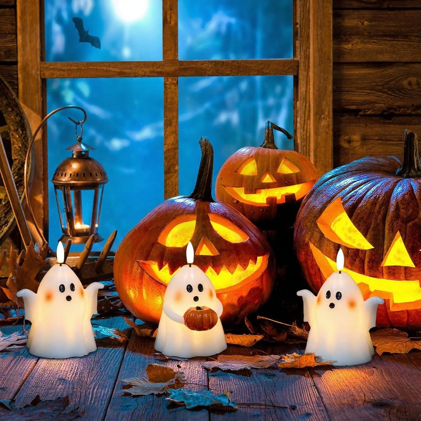 Wondise Halloween Flameless Candles with 6hrs Timer Spooky Ghost, Battery Operated Candles Halloween 3D Flickering Wick Real Wax 2 Packs Halloween Candles for Halloween Decoration Gift (D 3.5" x H 5"