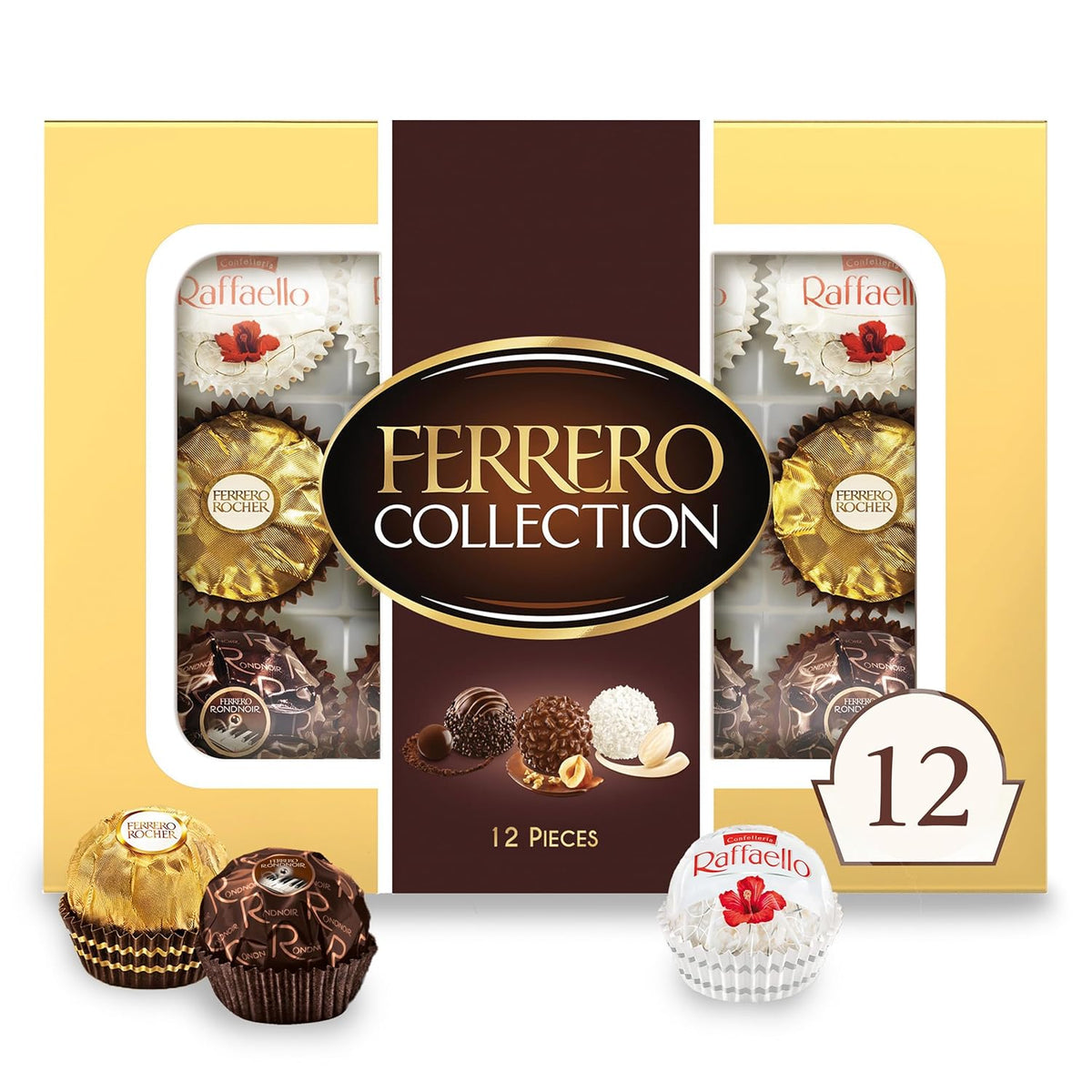 Ferrero Collection Gourmet Gift Box, 12 Assorted Confections with Hazelnut, Dark Chocolate and Coconut, 4.6 oz