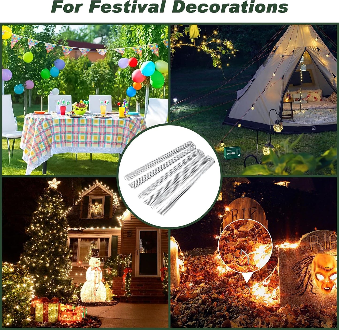 FEED GARDEN 6 Inch 50 Pack Hot-dip Galvanized Landscape Staples Plant Cover Spikes 11 Gauge Tent Stakes Garden Stakes Landscaping Fabric SOD Pins Yard Pins for Decoration Weed Barrier Fabric