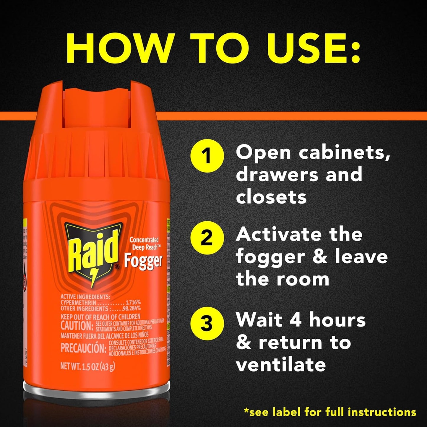 Raid Concentrated Deep Reach Pest Killer & Roach Fogger, 1.5 fl oz, 4 Count