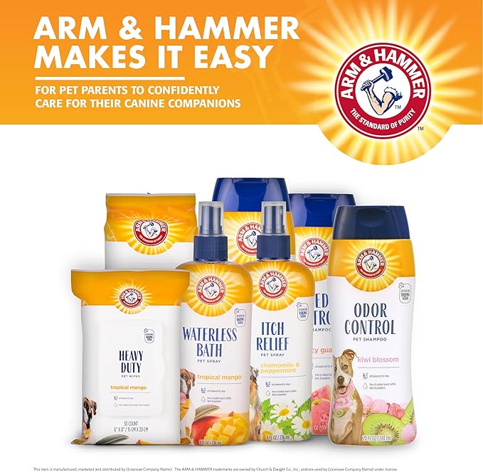 Arm & Hammer Deodorizing Dog Shampoo for Smelly Dogs & Puppies with Baking Soda, Moisturizing Dog Shampoo for Sensitive Skin - Dog Odor Shampoo - Kiwi Blossom Scent, 20 Fl Oz