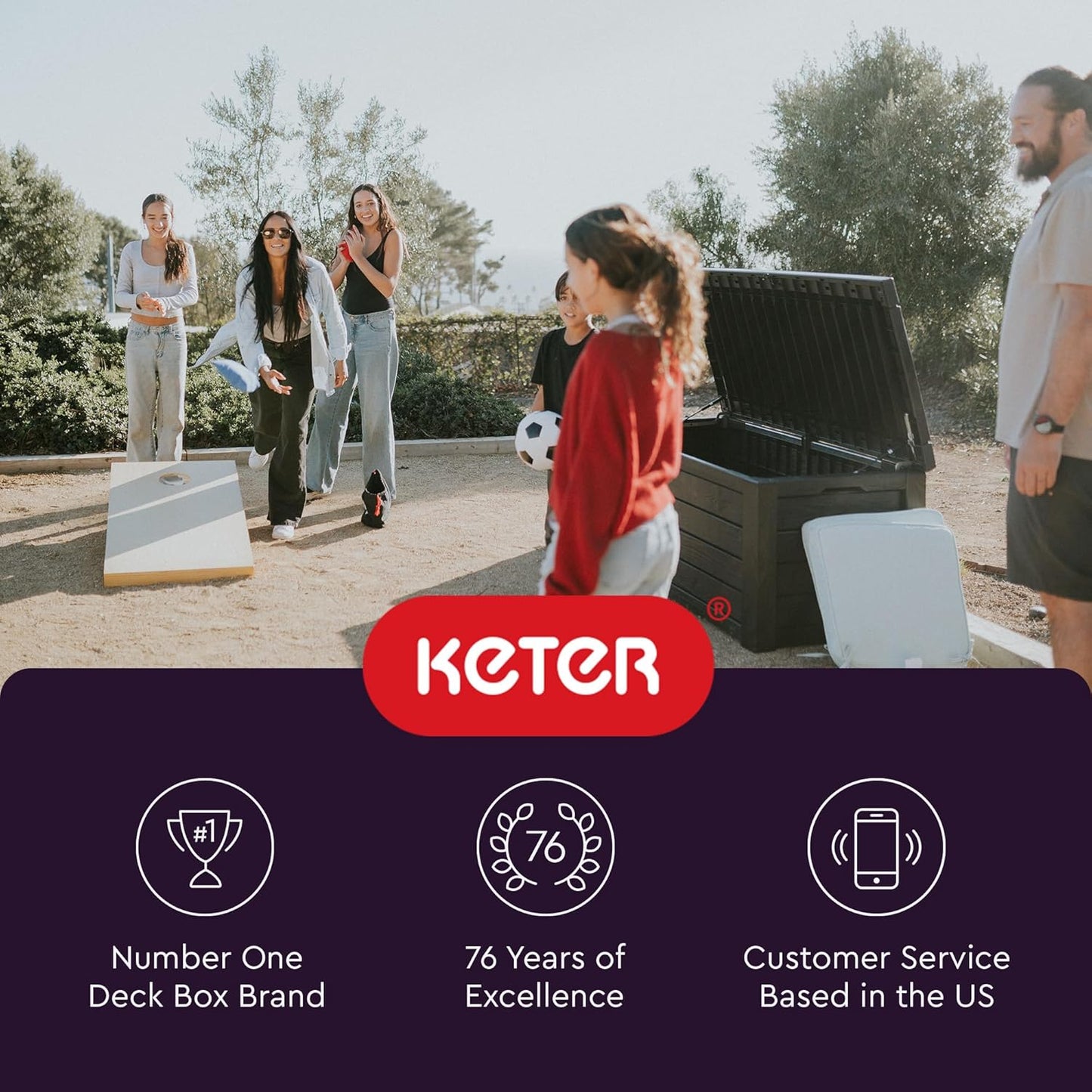 Keter Westwood 150 Gallon Deck Box Organizer, Doubles as 2-Person Bench Seat, Brown – Large Resin Outdoor Storage and Seating with Lockable Lid for Garden, Pool, and Patio