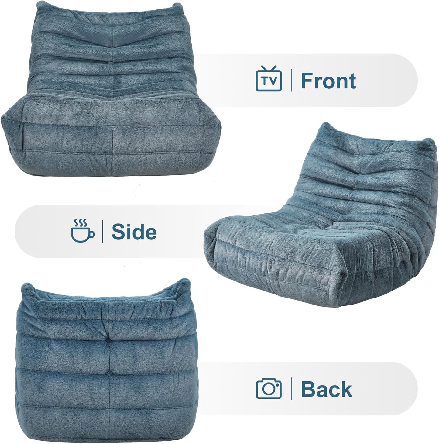 Bean Bag Chairs for Adults Giant Bean Bag Chair Memory Foam BeanBag Chair Big Bean Bag Sofa with Filler Faux Fur Fireside Beanbags Lazy Sofa for Living Room Bedroom Dorm Office (Bluegrey Plush)