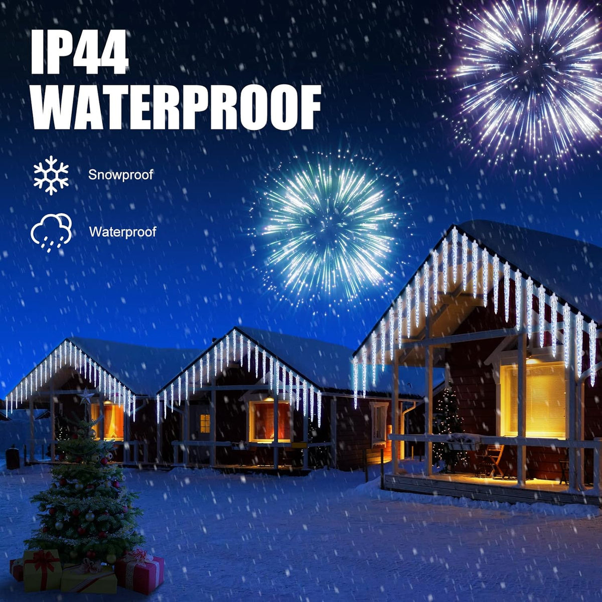 Christmas Meteor Shower Lights Outdoor, 30 Ft With 20 Large Tube 480 LED Dropping Effect, Waterproof Icicle Indoor for Tree Patio Roof Holiday Decor, Cool White
