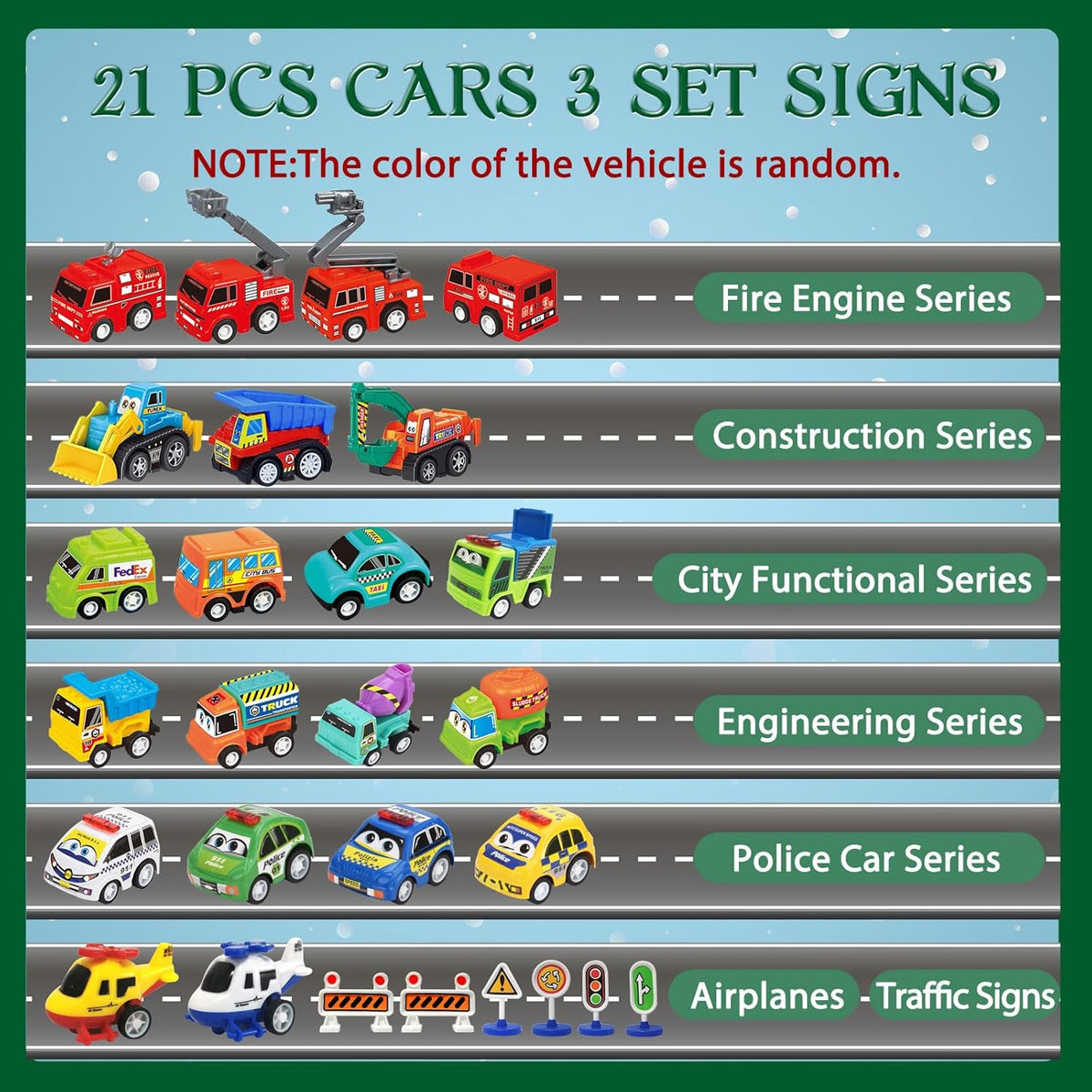 Advent Calendar 2025 Kids Boys, 24 Days Christmas Countdown with Pull-Back Cars Traffic Sign Sets, Christmas Advent Calendar Vehicles Holiday Gifts Kids Boys Girls Toddlers