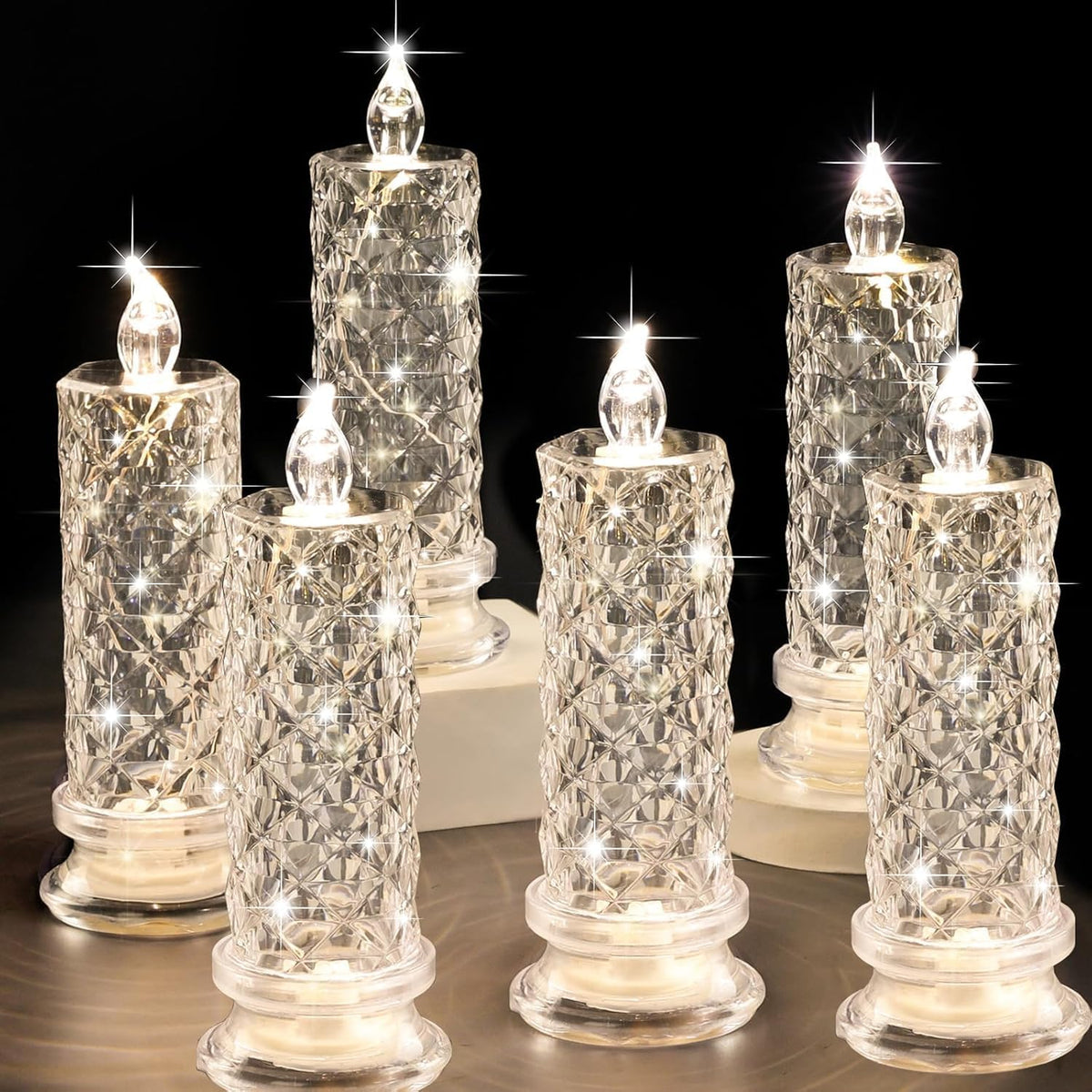 Rose Shadow LED Flameless Candles, 6PCS Romantic Battery Operated Candles Led Pillar Candles for Valentines Anniversary Wedding Christmas Decorations(White, D 2.5" x H 7.2")