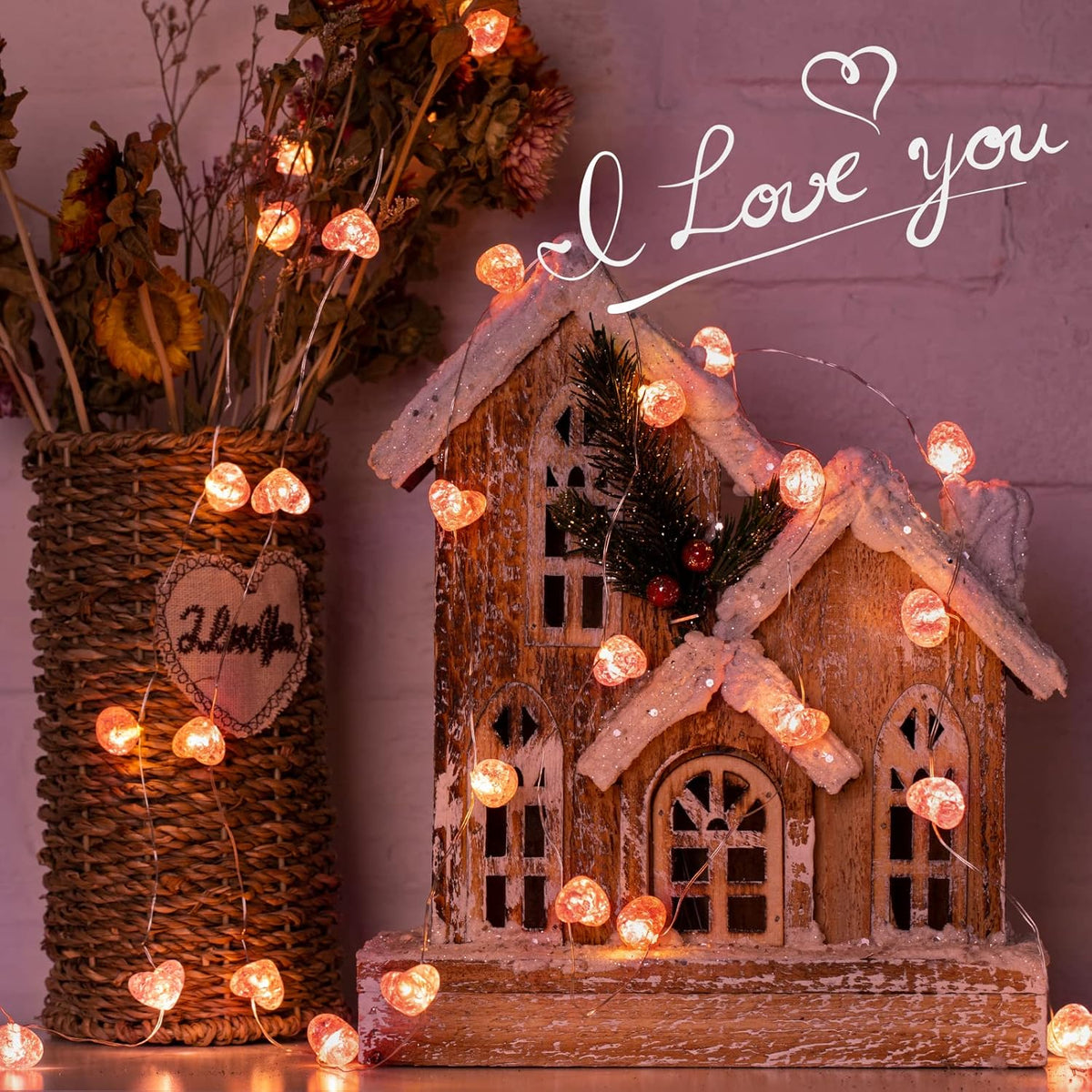 Valentineās Day Fairy String Lights - 10.5 ft 30 LED Pink Heart Battery Operated Fairy Lights with Timer and Remote, Twinkle Heart Lights for Wedding DIY Indoor Christmas Gift Valentine's Day