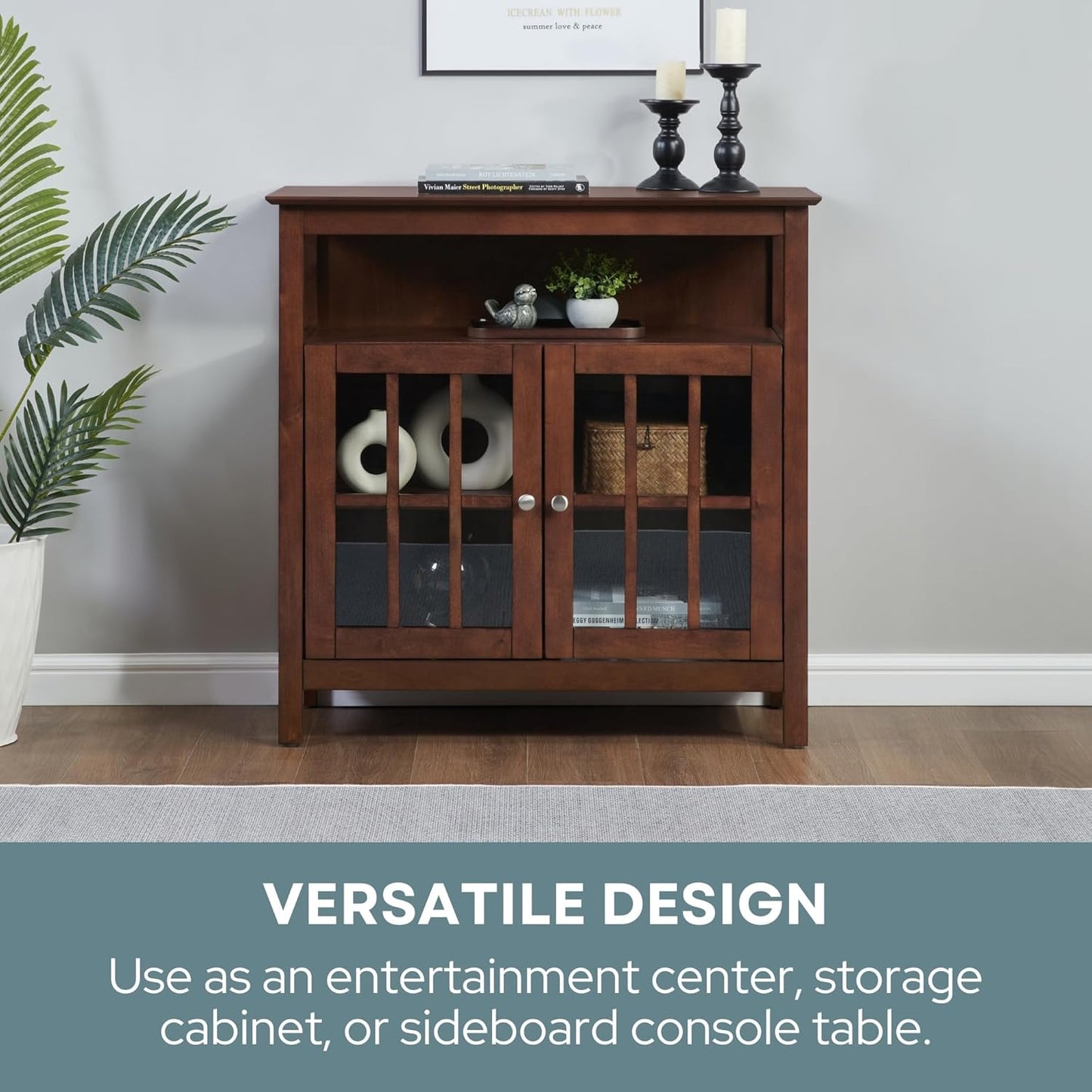 Convenience Concepts Big Sur Highboy TV Stand 36" - Modern Entertainment Center For TVs up to 40", Storage Cabinet for Dining, Living Room, & Entryway, Console Hall Table with Shelves, Espresso