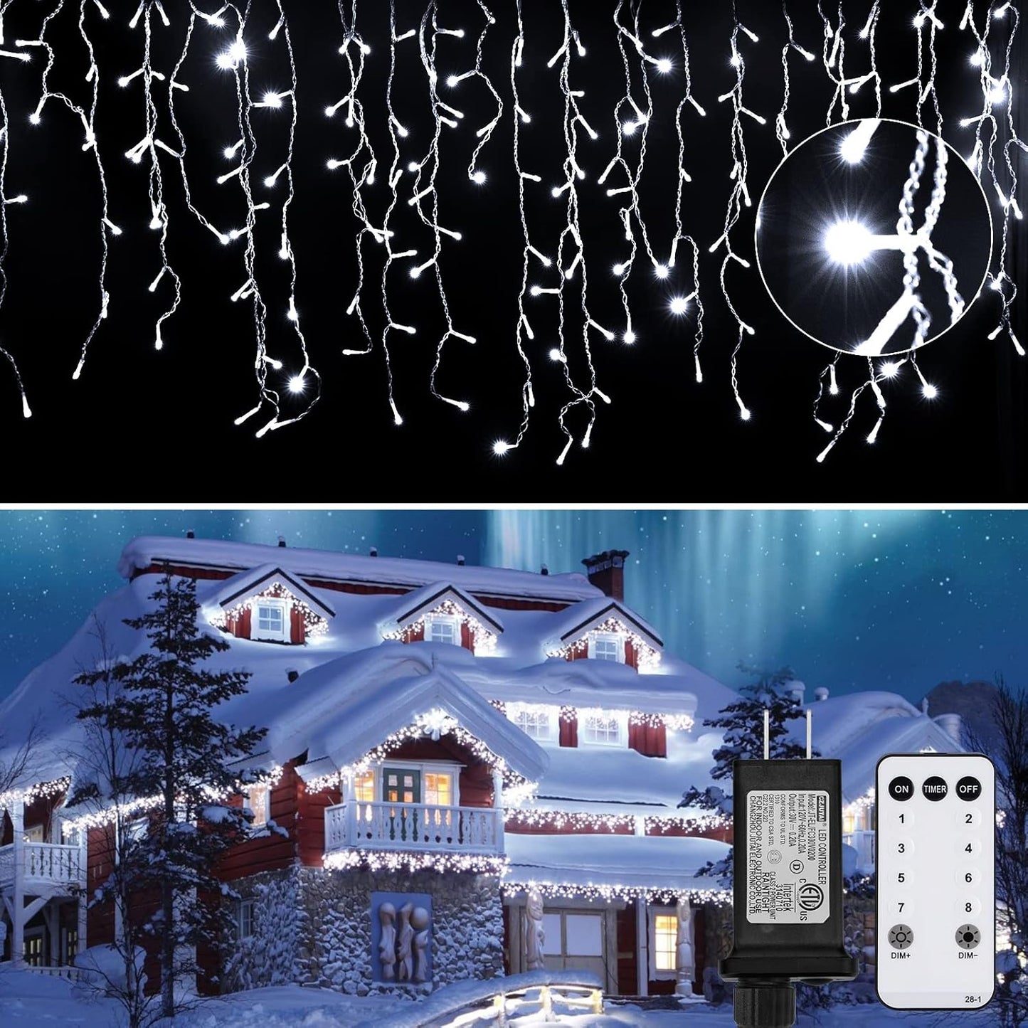 Icicle Christmas Lights Outdoor, 40Ft 432 LED Waterproof White Icicle Lights for Outside, 8 Lighting Modes Connectable String Light with Remote,Timer, 81 Drops Christmas Decorations for House Eaves