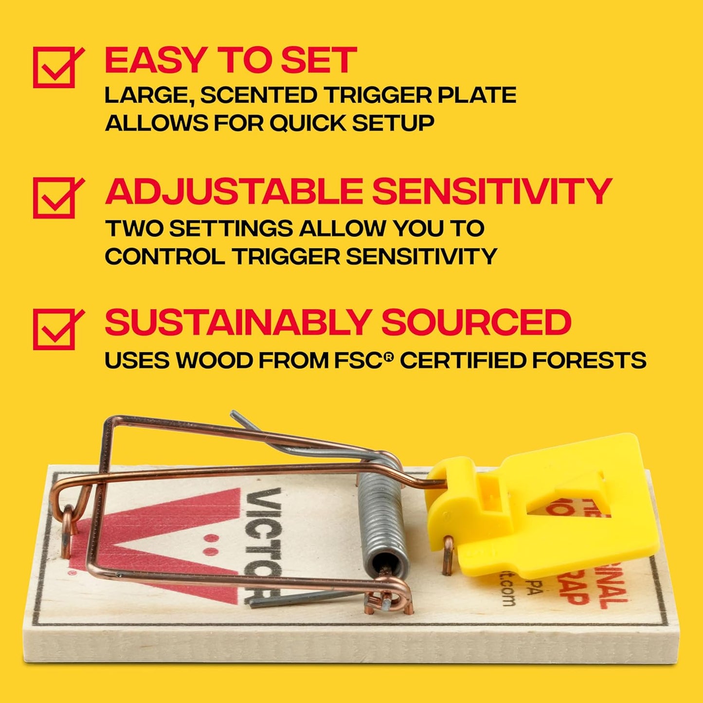 Victor Mouse Traps M035-12, Plastic Pedal, Sustainably Sourced FSC Wood, Wooden Mouse Traps, 12 Pack