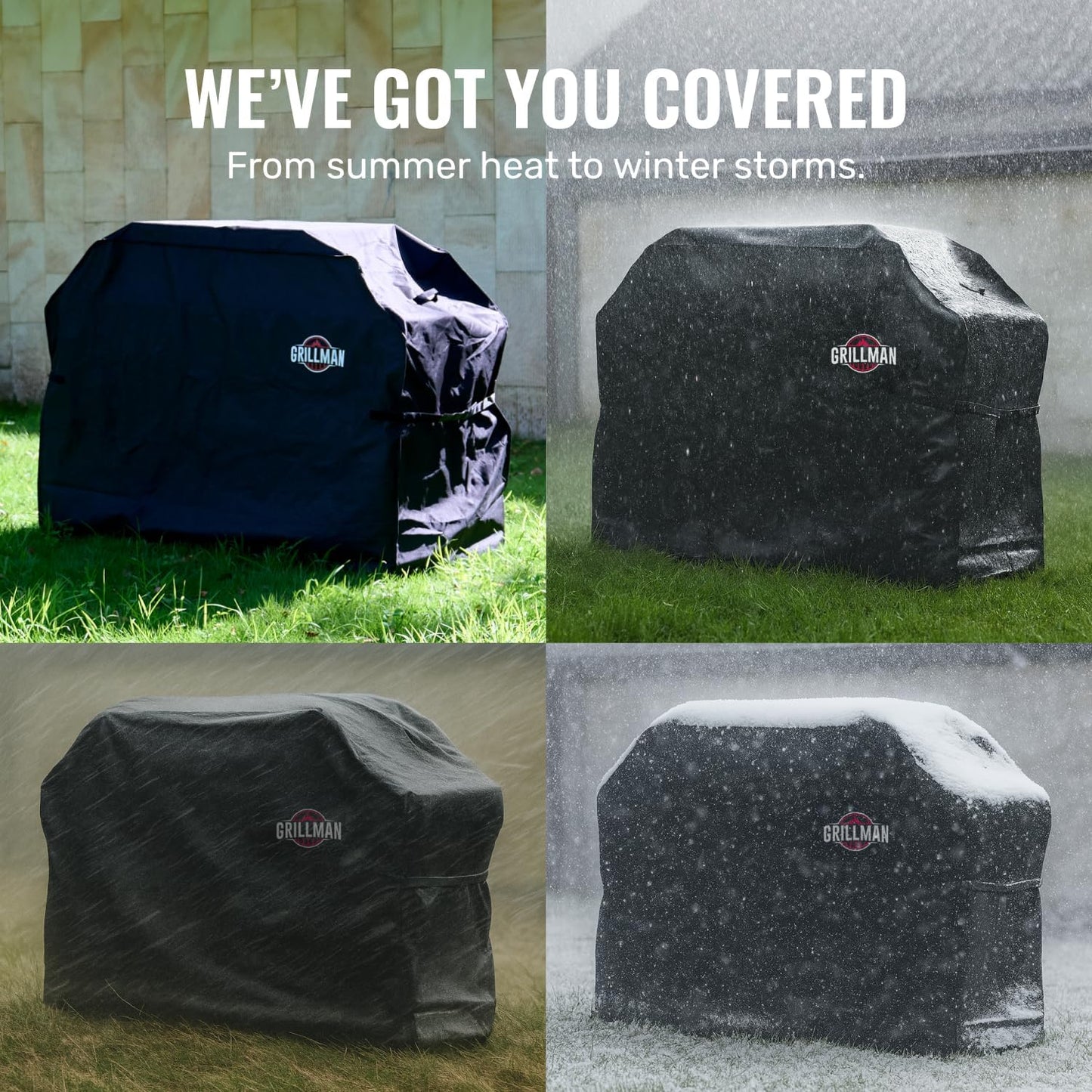 Grillman Grill Cover, BBQ Outdoor Grill Covers, Charcoal, Gas Grills, Waterproof, Rip-Proof, Weather-Resistant, Anti-UV, Barbecue Cover for Weber, Genesis, Charbroil, Nexgrill, etc (Black, 58 Inch)