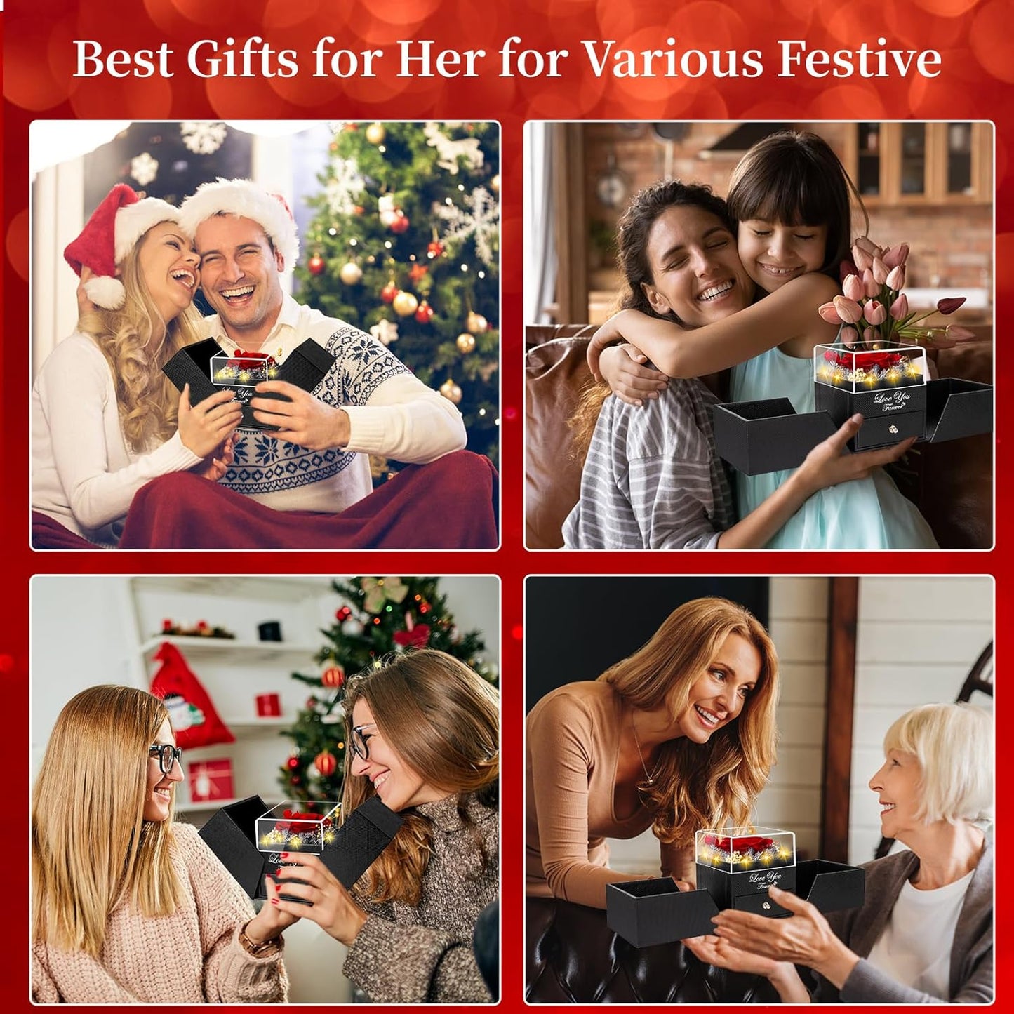 Preserved Red Real Rose with Heart I Love You Necklace -Eternal Flowers Rose Valentines Day Gifts for Her Wife Girlfriend Women Mom Grandma on Valentines Mothers Day Christmas Anniversary Romantic-Red