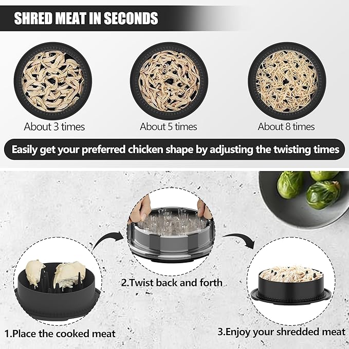Chicken Shredder, 2025 Pro Chicken Breast Shredder Tool Twist Large, Visible Meat Shredder Machine with Widened Anti Slip Mat Fix, Suitable for Tocas, Buffalo Chicken Dip, Dishwasher Washable