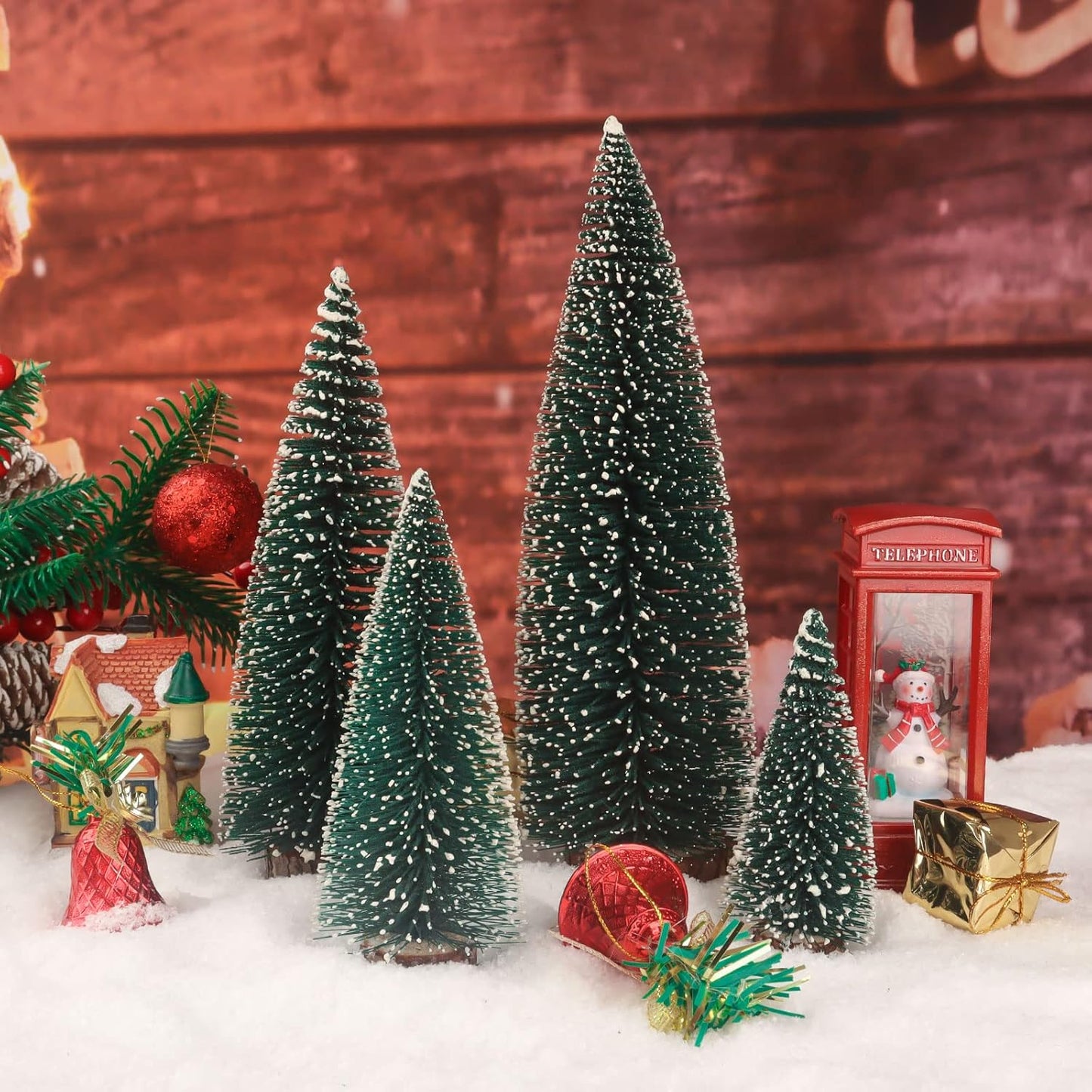 Desktop Miniature Pine Tree Tabletop Christmas Tree Small Pine Tree Decor Christmas Tree Toppers (Green 4pcs)