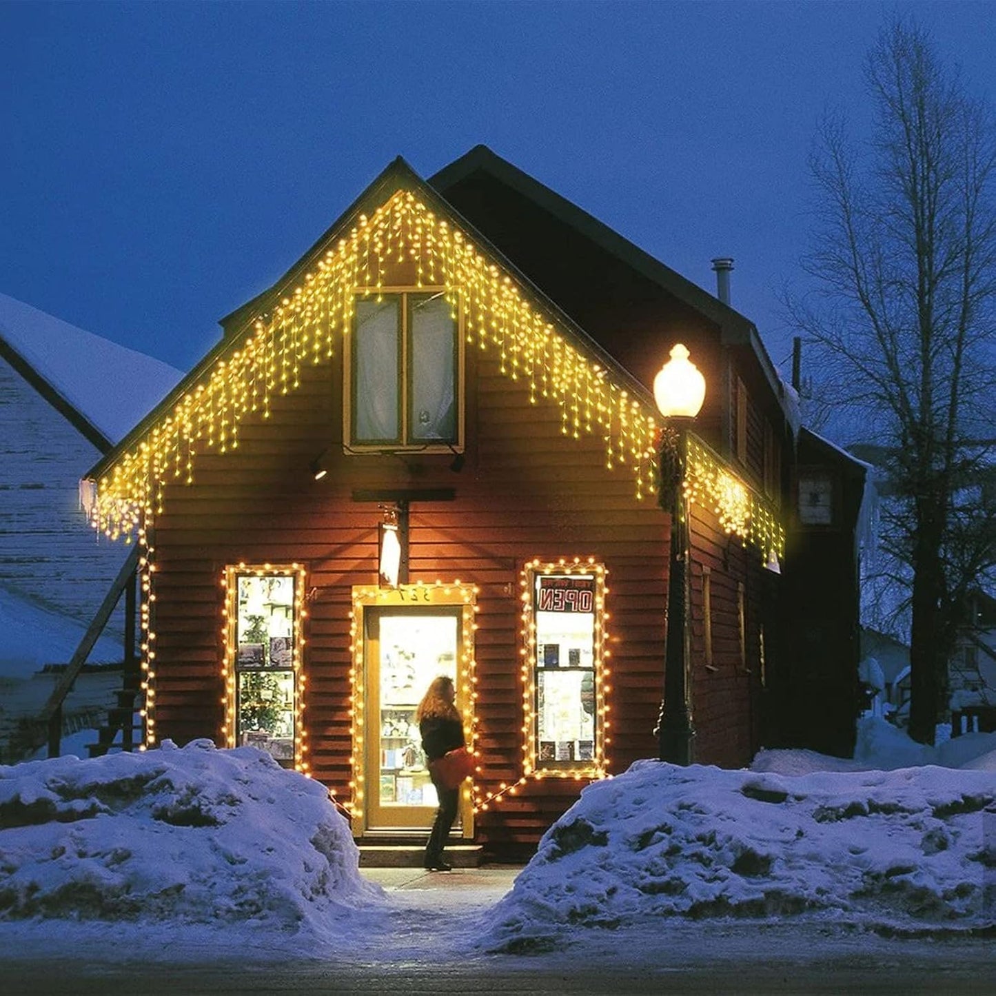 304 LED Solar Christmas Icicle Lights Outdoor Decorations, 8 Modes Waterproof Icicle Fairy Lights for Outside Holiday, Patio, Balcony, Christmas, Window, House Eaves Decorations, Warm White