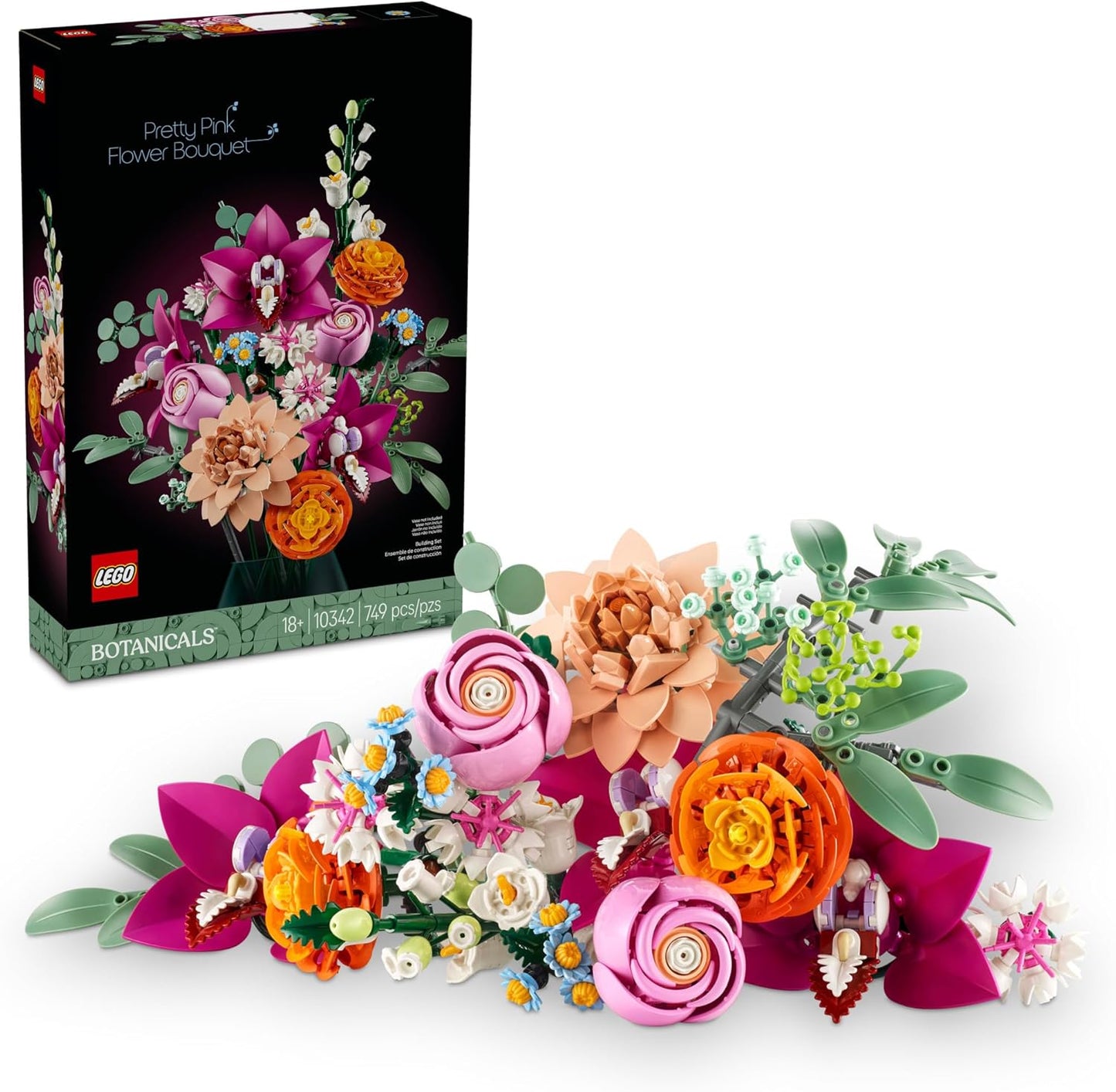 LEGO Botanicals Pretty Pink Flower Bouquet Building Set for Adults - Gifts for Valentines Day for Her- Artificial Flowers for Decor or Table Display - 10342