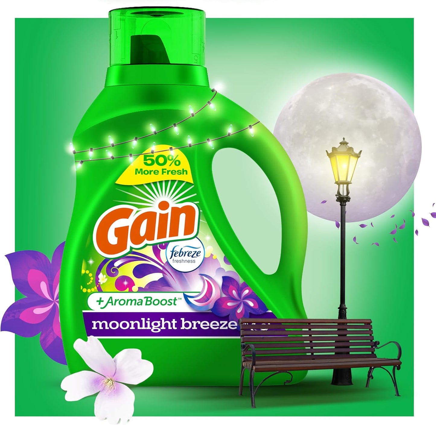 Gain + Aroma Boost Laundry Detergent Liquid Soap, Moonlight Breeze Scent, 45 Loads, 65 Fl Oz, (Pack of 2), He Compatible, Gain Laundry Detergent, Liquid Laundry Detergent