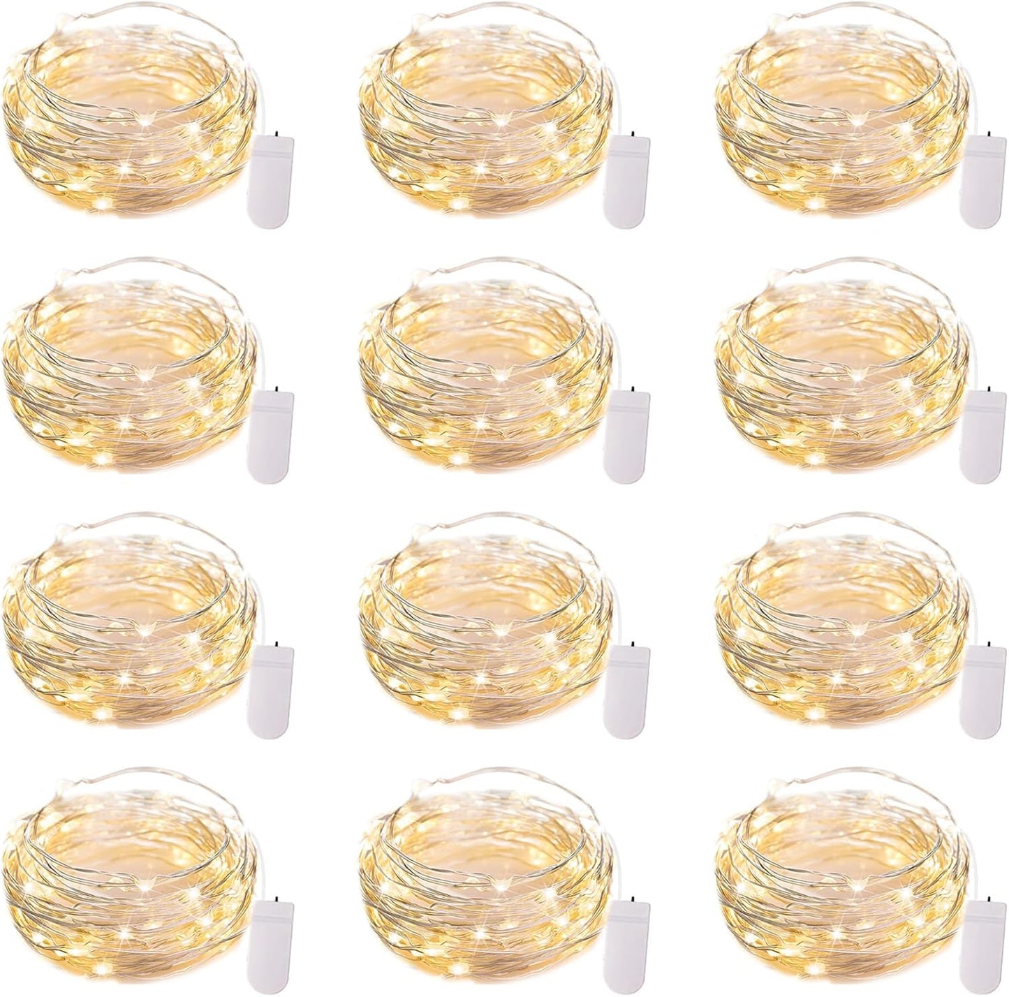 Brightown 12 Pack LED Fairy Lights Battery Operated String Lights - 7ft 20LED Waterproof Silver Wire Firefly Starry Moon Lights for DIY Crafts Wedding Table Centerpieces Party Bedroom Christmas