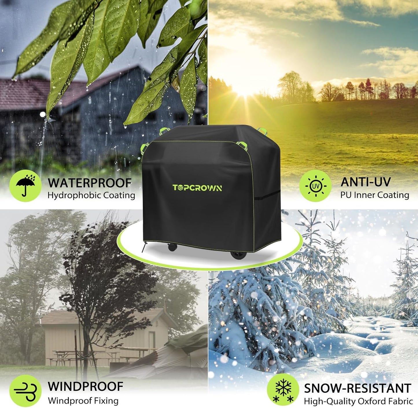 Grill Cover for Outdoor Grill, Universal Fit 45"-75" BBQ Gas Grill Waterproof Anti-UV Oxford Fabric Windproof Design with Adjustable Straps, Fits Weber/Char-Broil/Nexgrill and More (58")