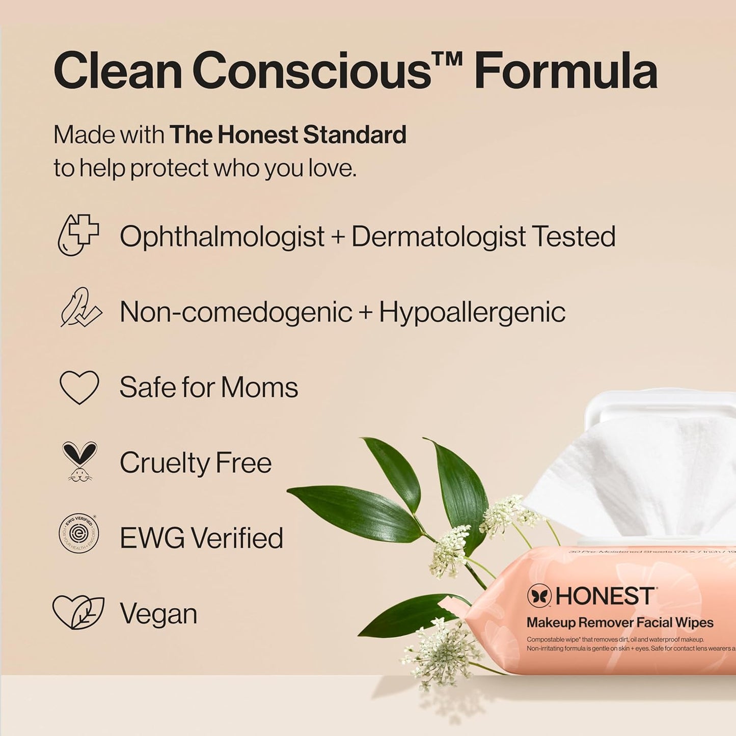 Honest Beauty Fragrance-Free Makeup Remover Wipes | Hypoallergenic, Plant-Based, 30 Count - Cart Shape