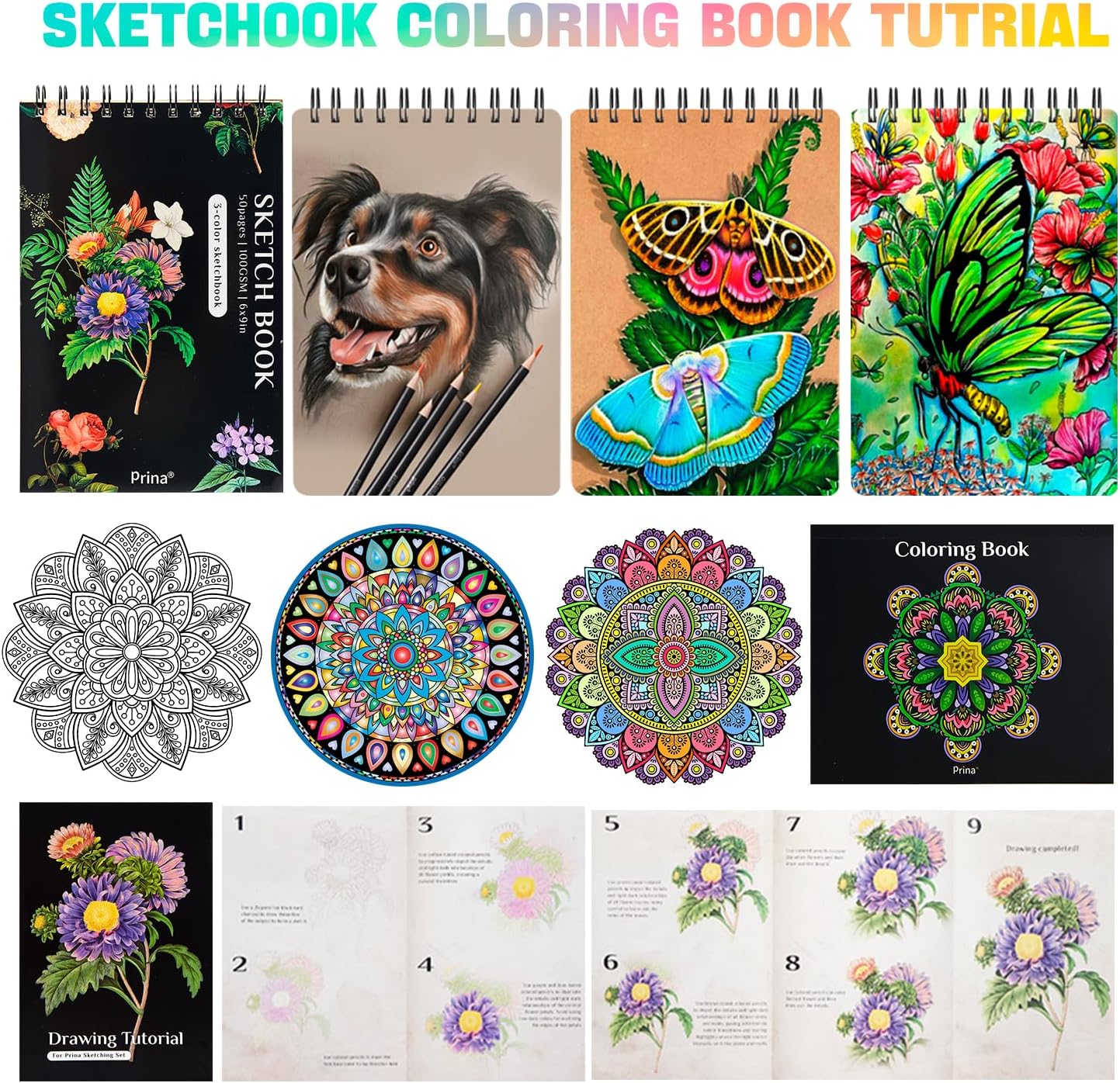 PRINA 81 Drawing Set Sketching Kit, Pro Sketch Pencils Art Supplies with Rainbow, Colored, Graphite, Watercolor, Metallic, Charcoal Pencil, Sketchbook, Coloring Book, Gift Case for Artists Adults Kids