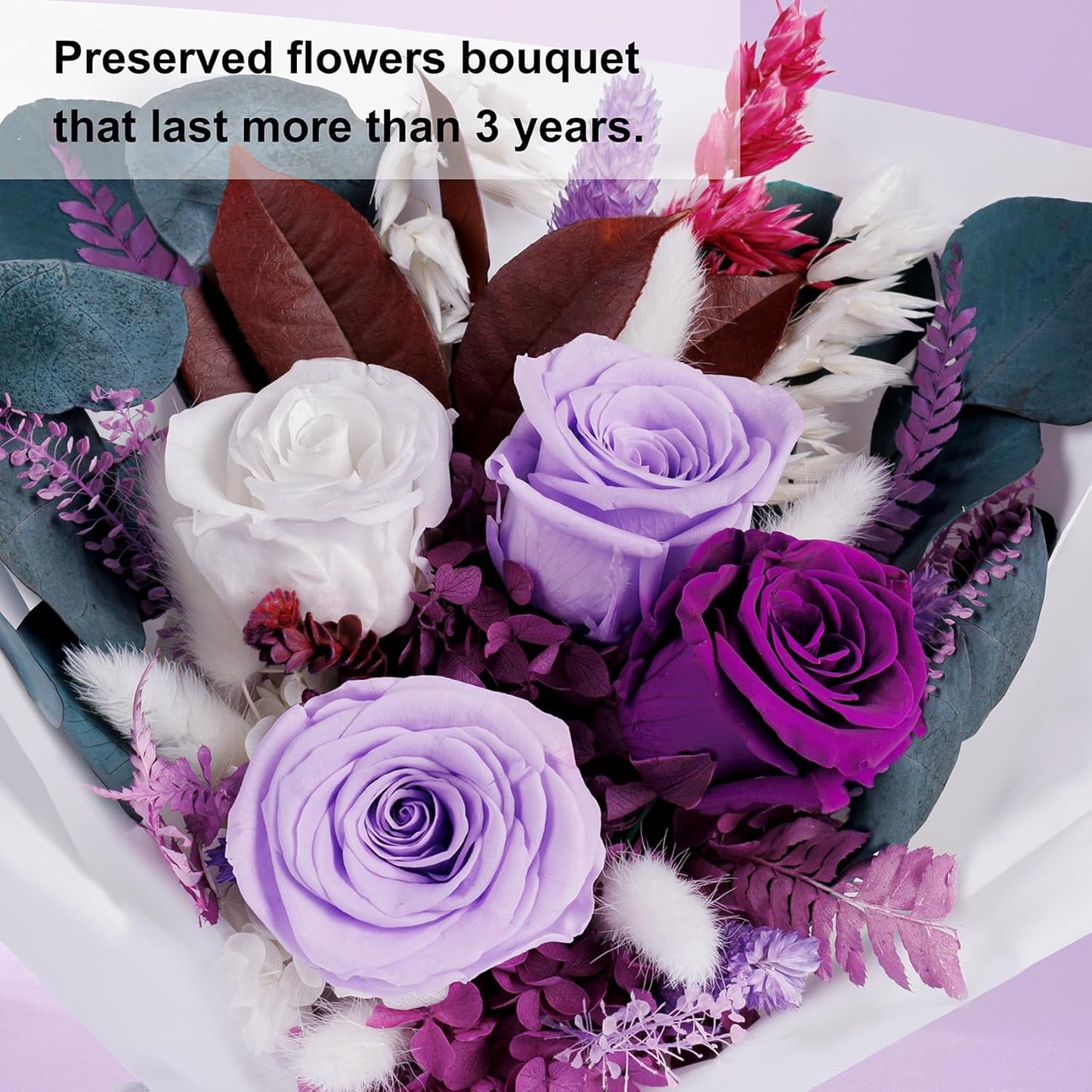 Preserved Flowers Gifts for Women, Flower for Delivery, Purple Roses Gifts fo Her, Preserved Roses Bouquets, Birthday Gifts for Grandma, Mothers Day Flowers for Wife