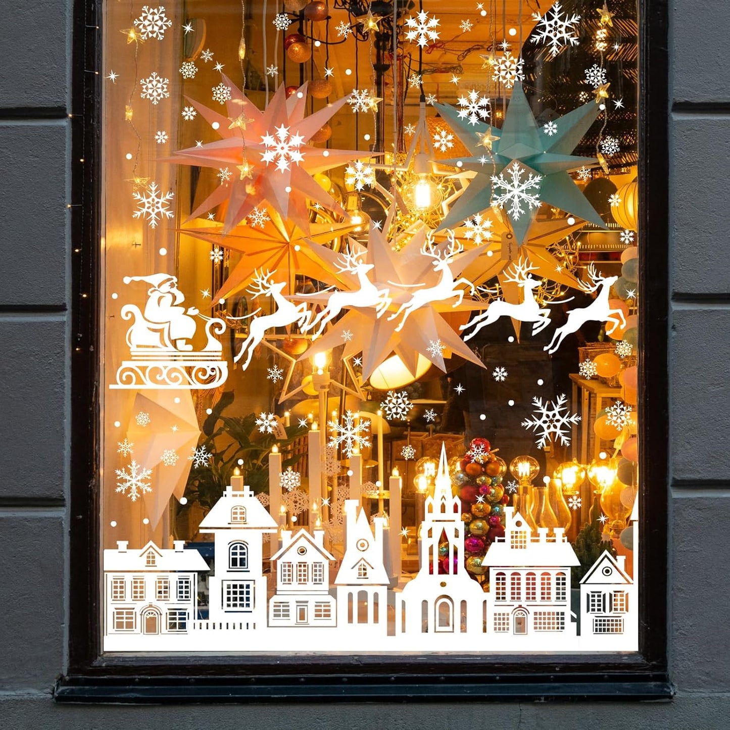 Christmas Window Clings 146Pcs Christmas Window Stickers Double-Sided White House Xmas Window Clings for Glass Decoration Snowman Snowflake Self Adhesive Windows Decals for Christma Holiday Party