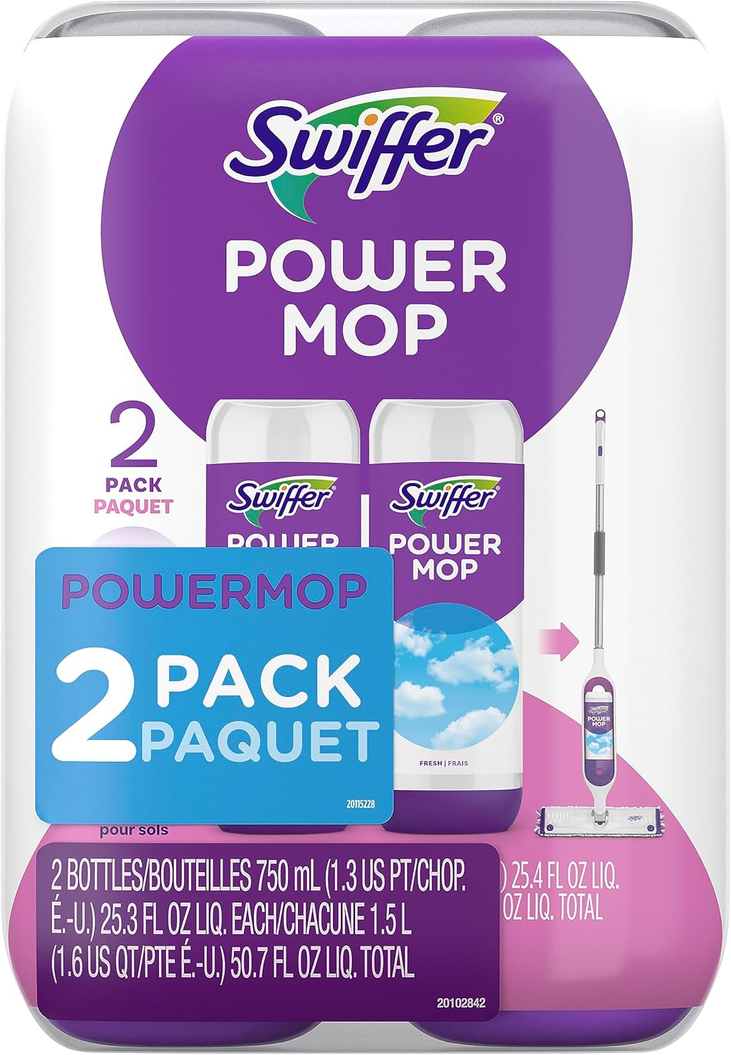 Swiffer PowerMop Floor Cleaning Solution with Fresh Scent, PowerMop Refills, Floor Cleaner for Mopping, 25.3 fl oz, 2 Pack