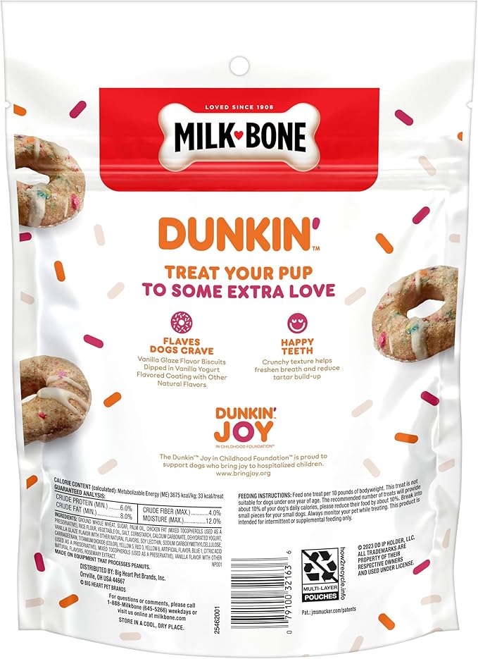Milk-Bone Dunkin' Vanilla Glaze Flavor Dog Biscuits with Other Natural Flavors, 8 oz Bag