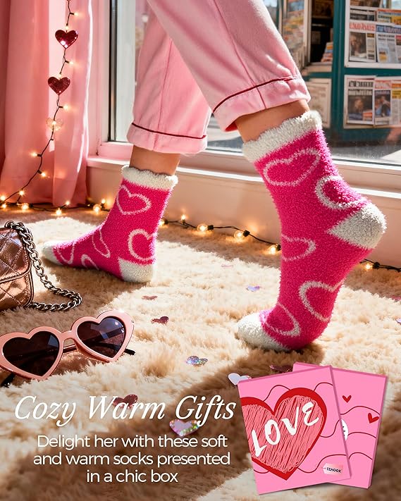 TEHOOK Warm & Cozy Valentines Gifts for Women, Fluffy Fuzzy Plush Sleeping Slipper Socks - Soft Warm Fabric