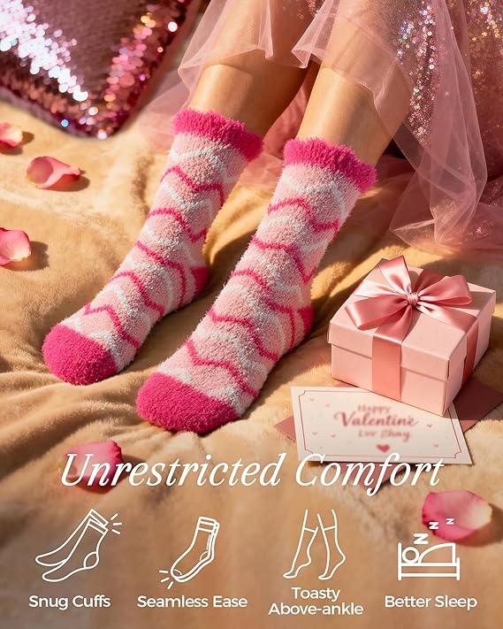 TEHOOK Warm & Cozy Valentines Gifts for Women, Fluffy Fuzzy Plush Sleeping Slipper Socks - Soft Warm Fabric