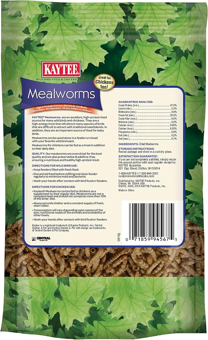 Kaytee Wild Bird Food Mealworms For Bluebirds, Wrens, Robins, Chickadees, Woodpeckers, Cardinals & Chickens, 3.5 Ounce