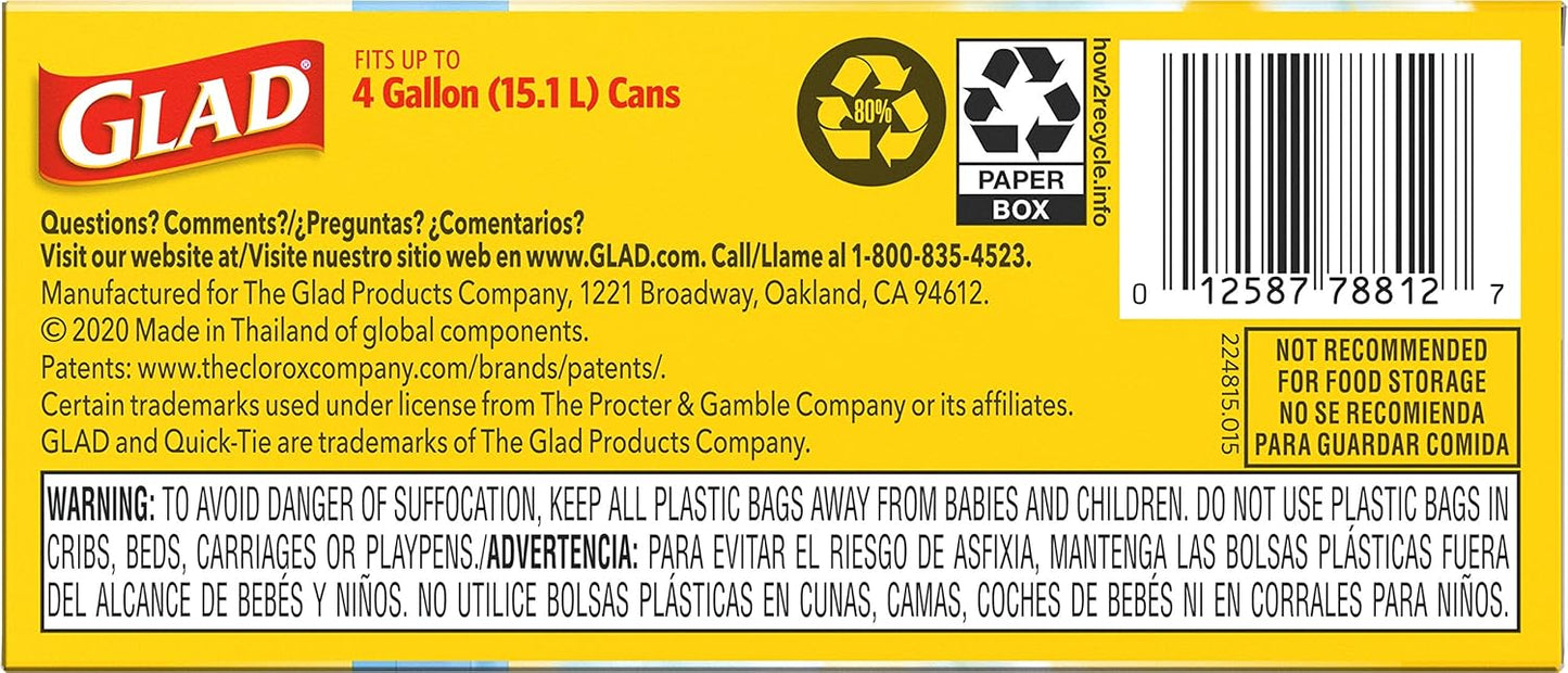 Glad Small Trash Bags 4 Gallon, Febreze Fresh Clean Garbage Bags, Odor Resistant with Quick Tie, 26 Count