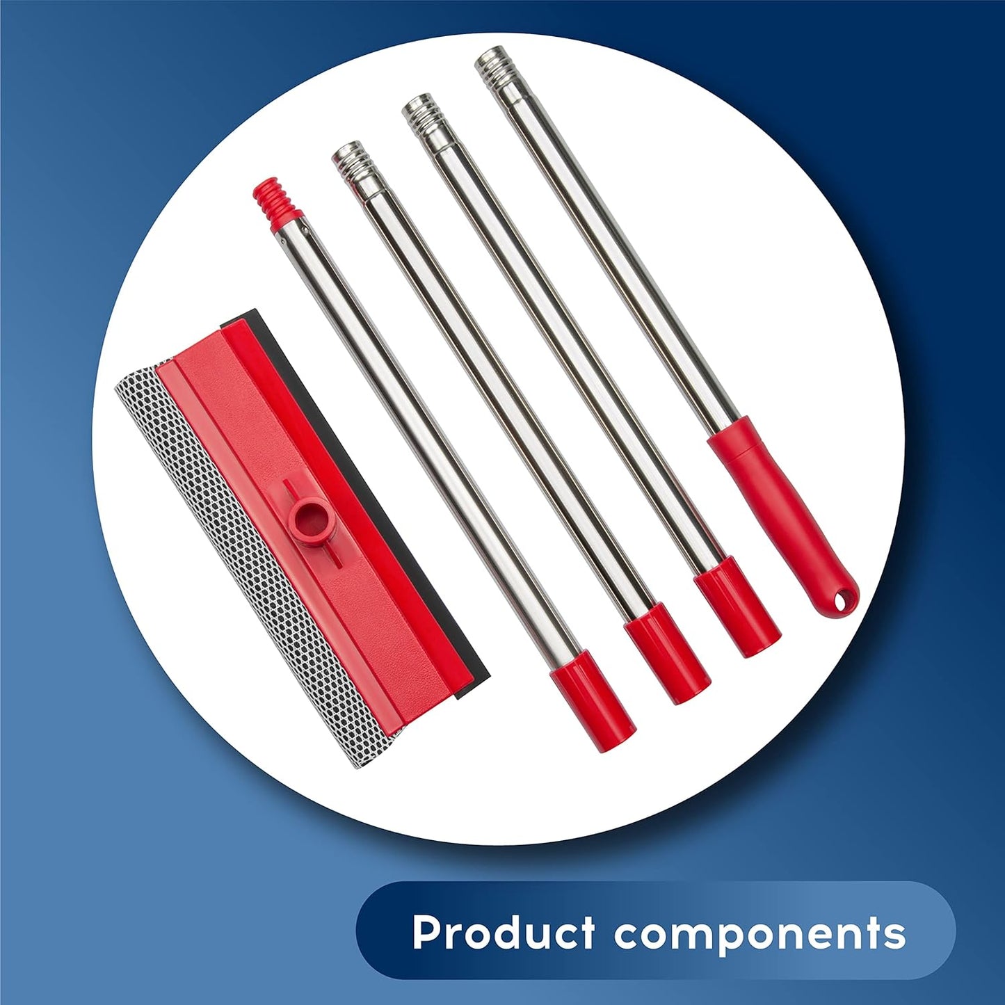 DSV Standard Window Squeegee, 2-in-1 Window Cleaner with 55" Extension Poles, Window Washing Kit, Glass Door Cleaner, Multi-Use Car Windshield Cleaning Tool with Long Handle for High Outdoor Windows