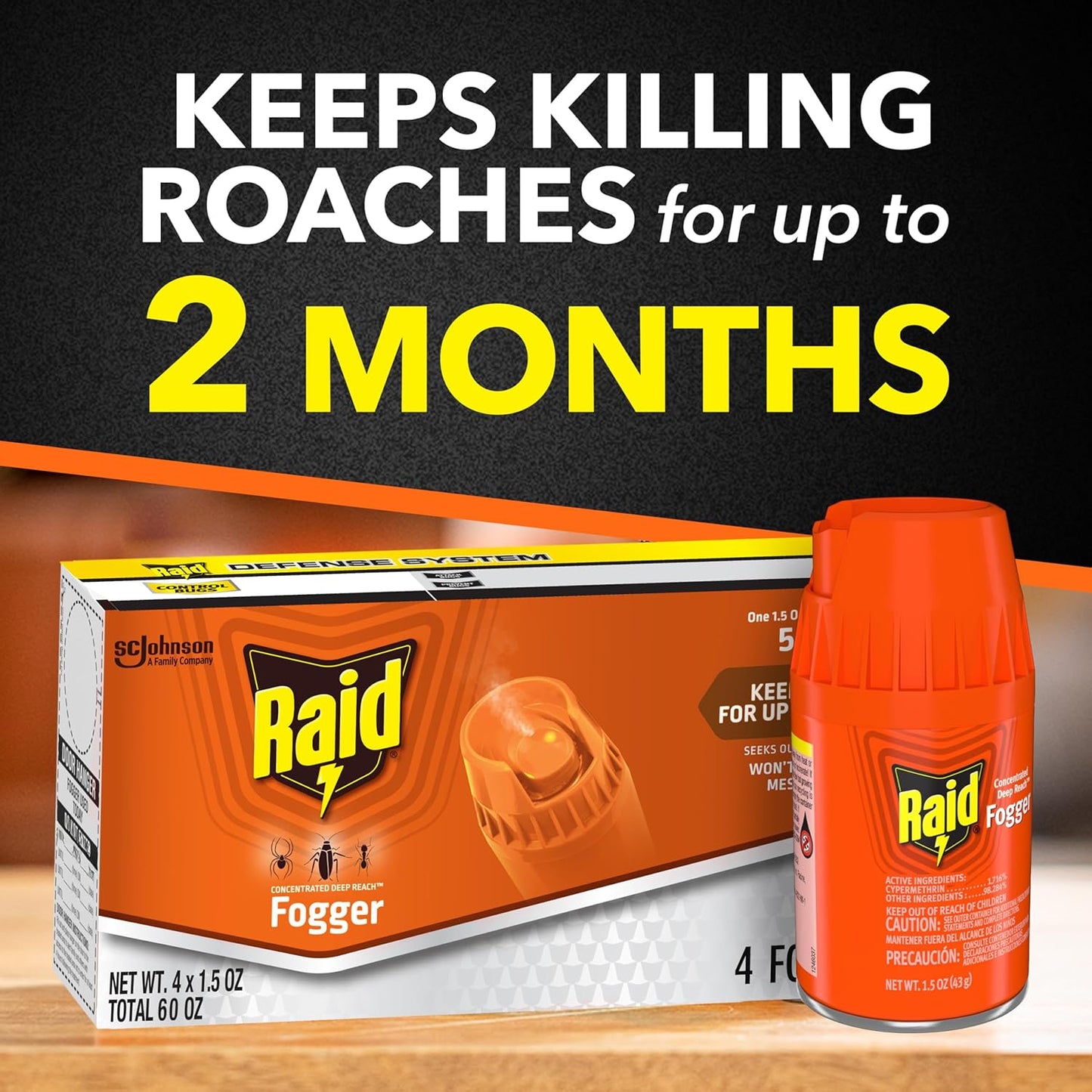 Raid Concentrated Deep Reach Pest Killer & Roach Fogger, 1.5 fl oz, 4 Count