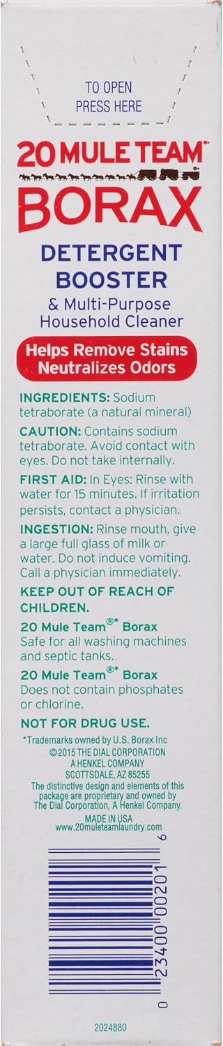 20 Mule Team All Natural Borax Detergent Booster & Multi-Purpose Household Cleaner, 65 Ounce, 4 Count