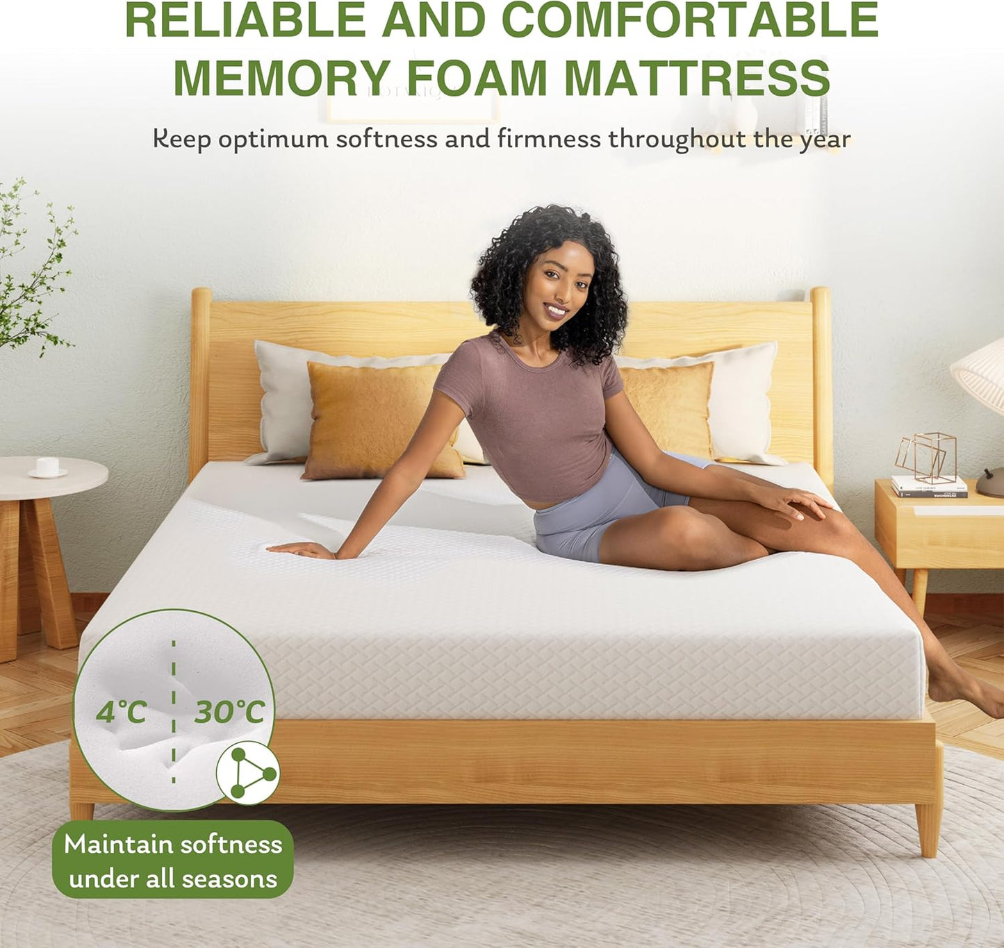 EGOHOME 10 Inch Queen Mattress, Memory Foam Mattress in a Box with Cooling Green Tea Gel, Relieve Pressure with Medium Support, CertiPUR-US Certified, 80''L x 60''W, White