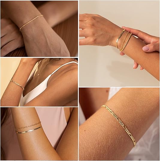 DEARMAY Gold Bracelets for Women Waterproof, 14K Gold Plated Jewelry Sets Trendy Thin Dainty Stackable Cuban Link Paperclip Chain Bracelet Pack Fashion Accessories Gifts for Womens
