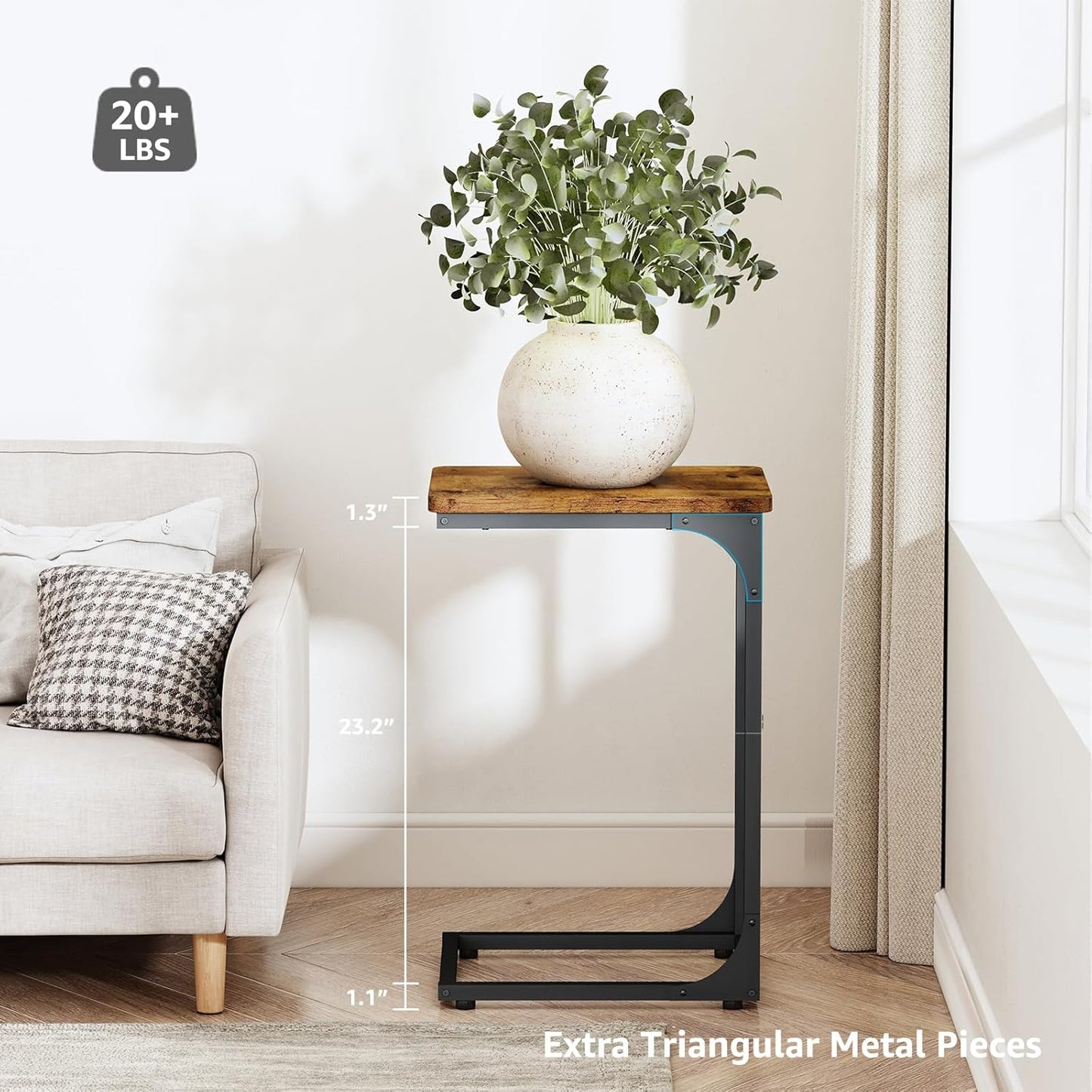 QEEIG C Table Side Table Set of 2 Living Room Sets C Shaped Couch Tray End Tables Farmhouse, Rustic Brown (017-30BN)